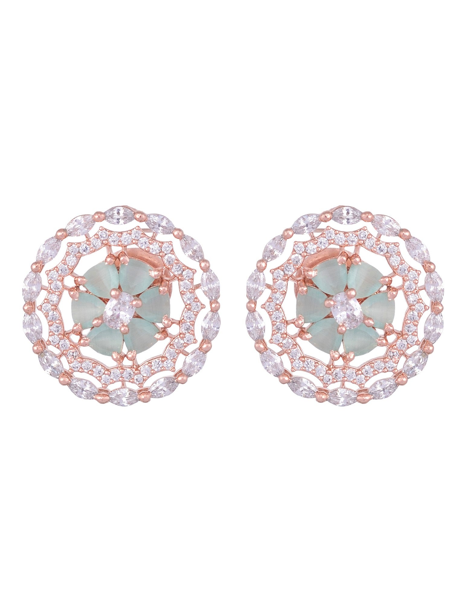 Stunning Pastel Blue Studs Amercan Diamond Studded Rose Gold plated Small Earrings