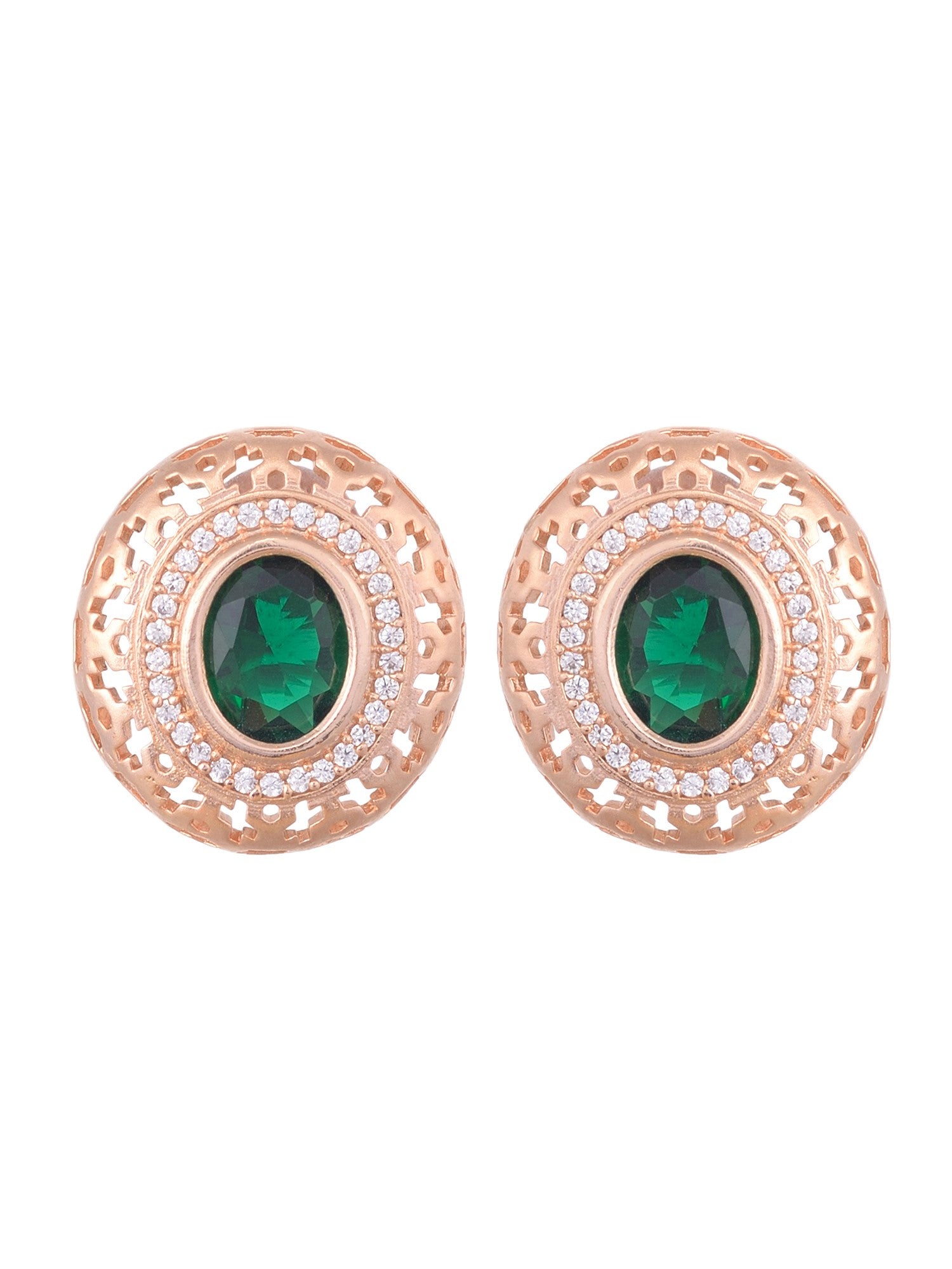 Royal Emerald Studs Rose gold plated AD handcrafted tops Green small earrings