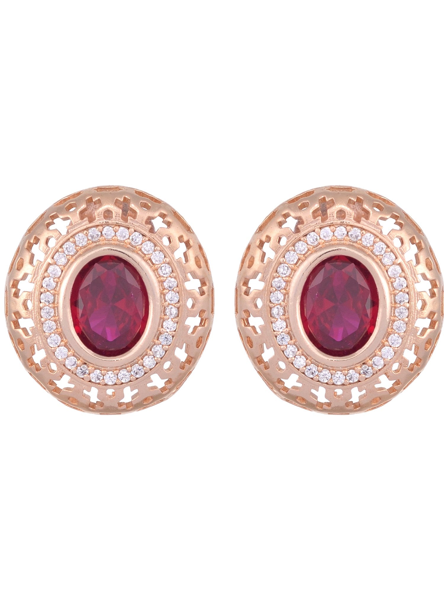 Royal Ruby Studs Rose gold plated AD handcrafted tops Red small earrings