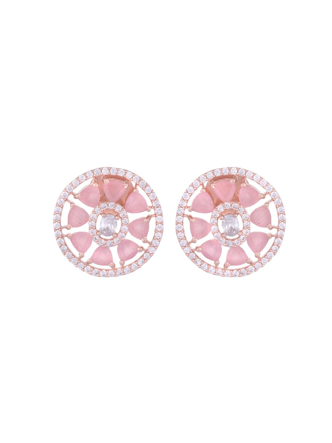 Elegant Pastel Pink Floral Studs AD encrusted Rose gold plated small earrings