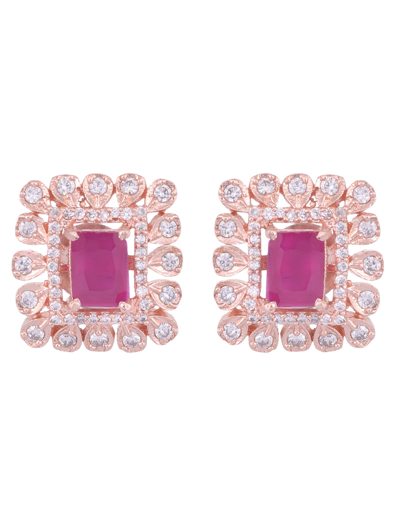Modern Square shaped Pink Tops Rose gold plated studs AD studded small earrings