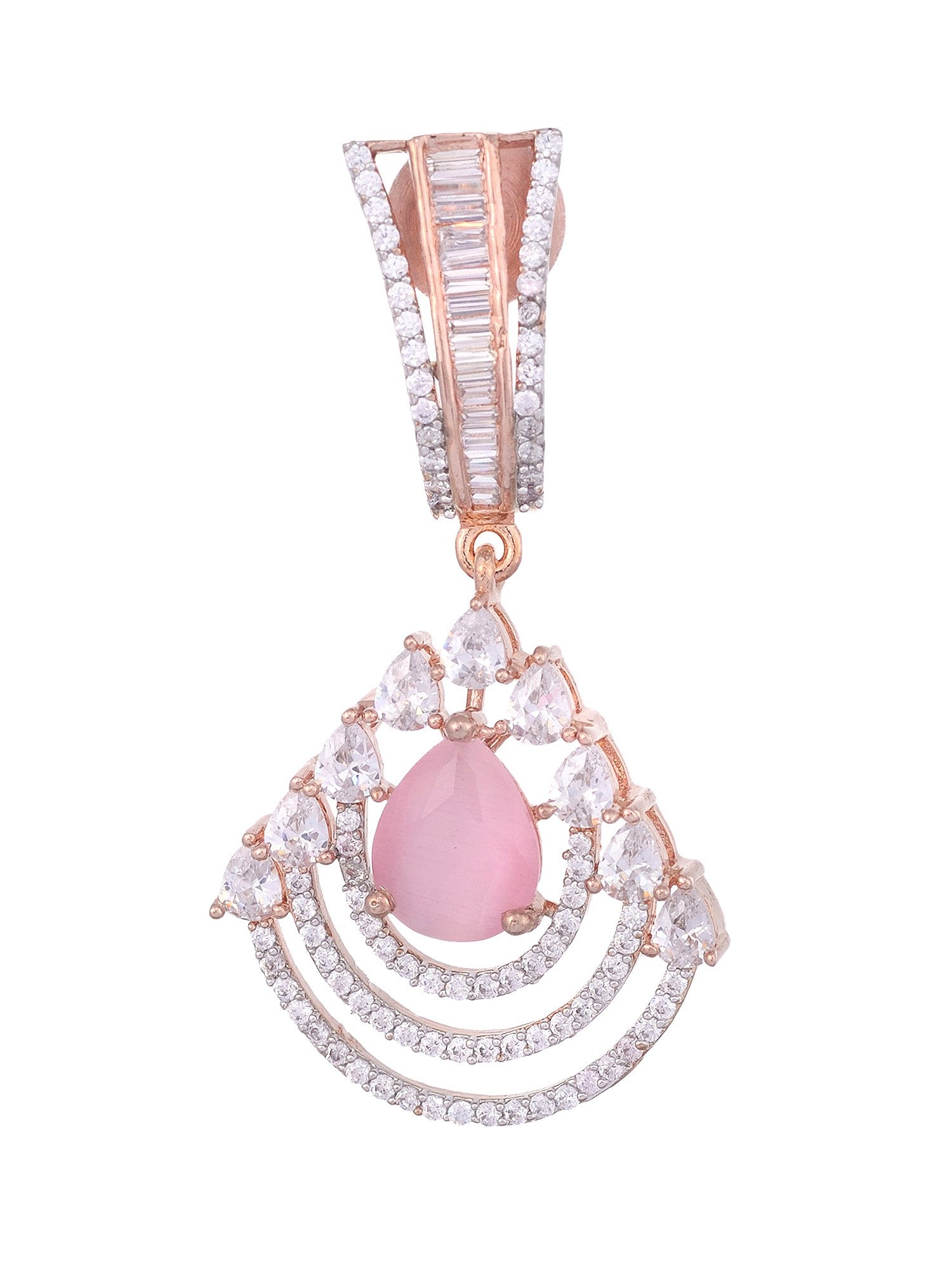 Modern Rose Quartz danglers Pastel Pink drop earrings AD studded Rose gold plated