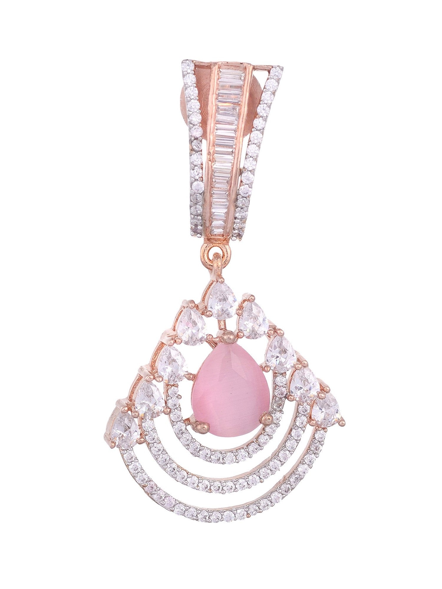 Modern Rose Quartz danglers Pastel Pink drop earrings AD studded Rose gold plated