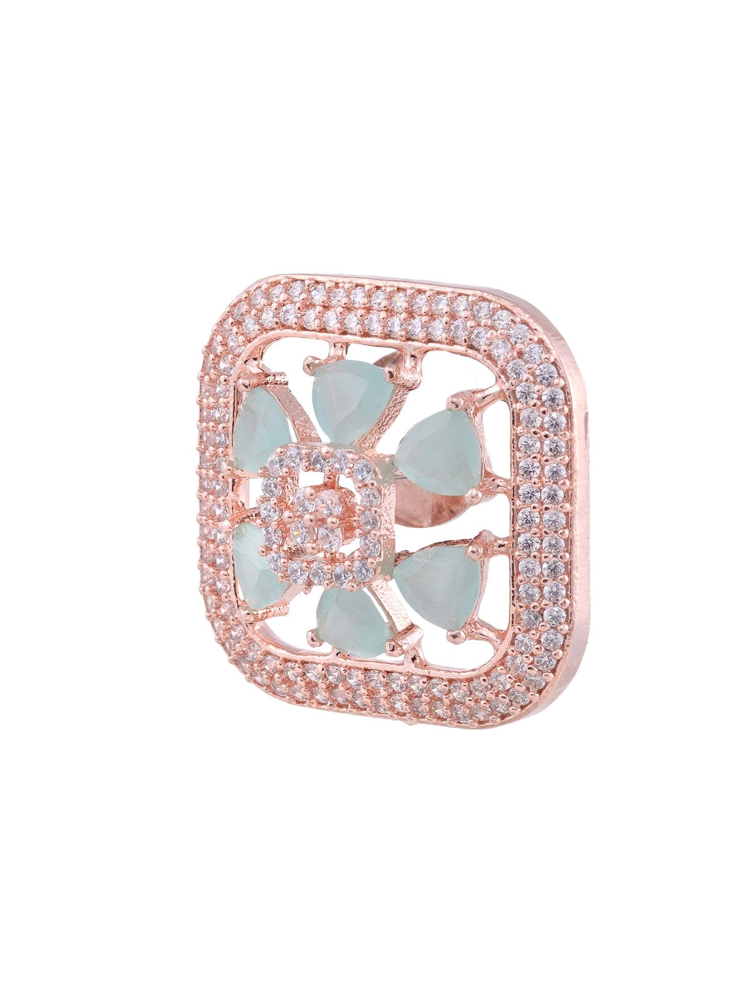 Sqaure Sleek Turquoise studs light blue AD studded rose gold plated small earrings