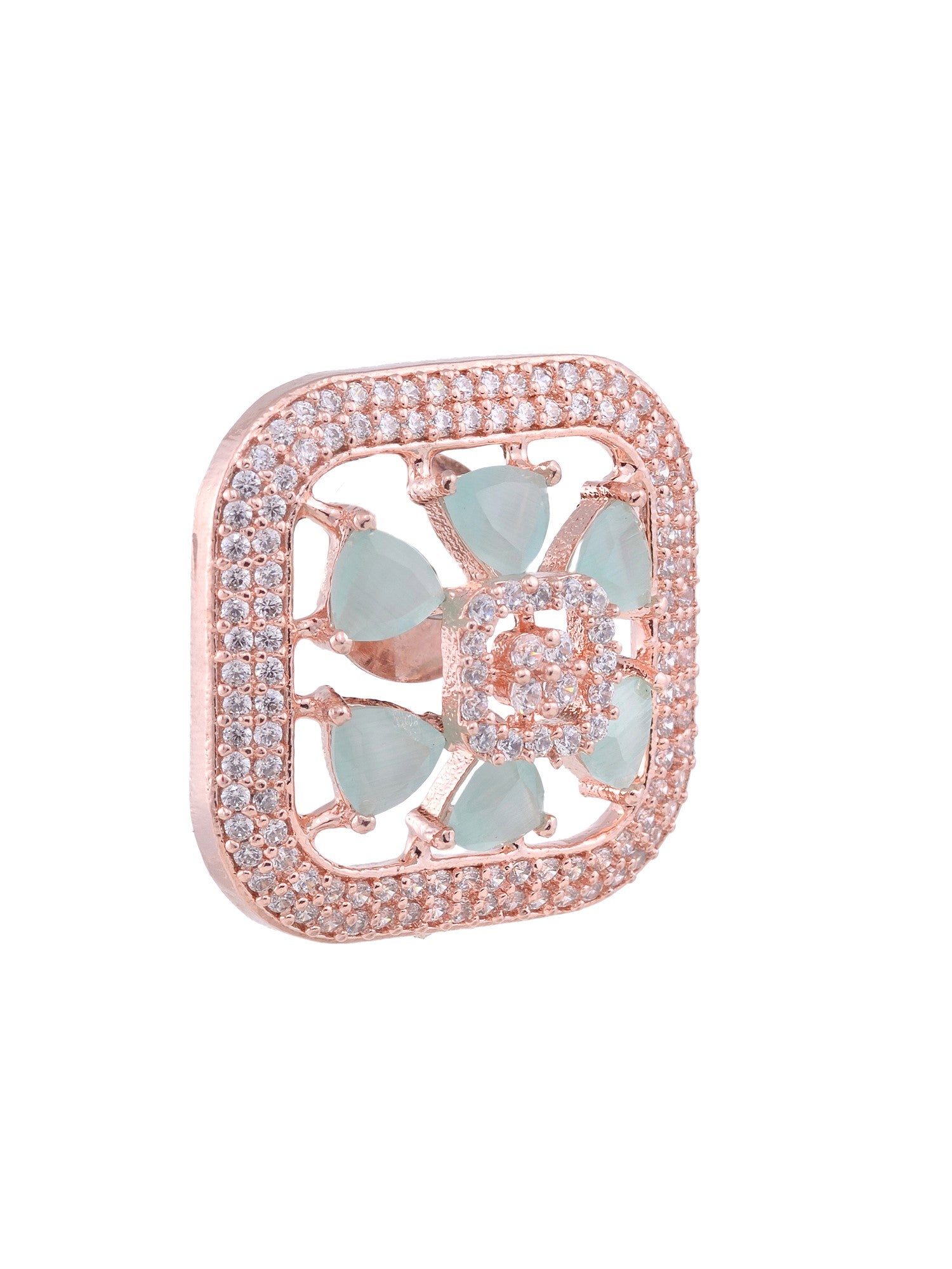 Sqaure Sleek Turquoise studs light blue AD studded rose gold plated small earrings