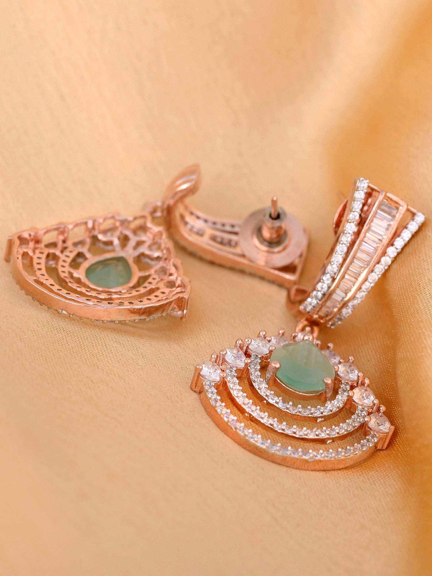 Modern Turquoise danglers Pastel Blue drop earrings AD studded Rose gold plated