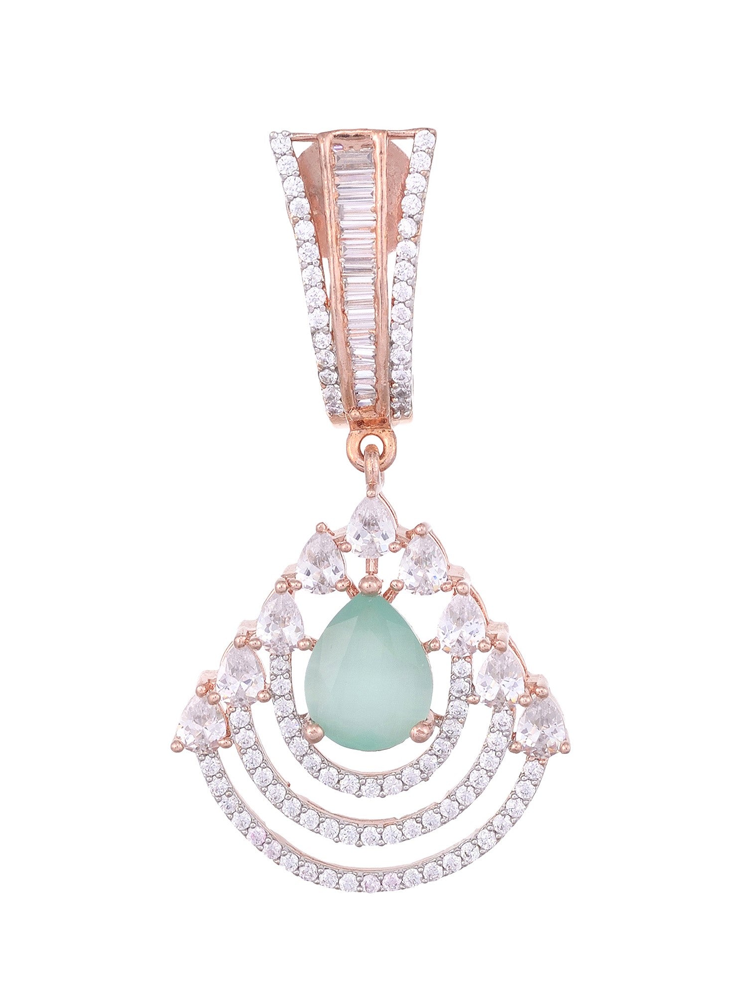 Modern Turquoise danglers Pastel Blue drop earrings AD studded Rose gold plated