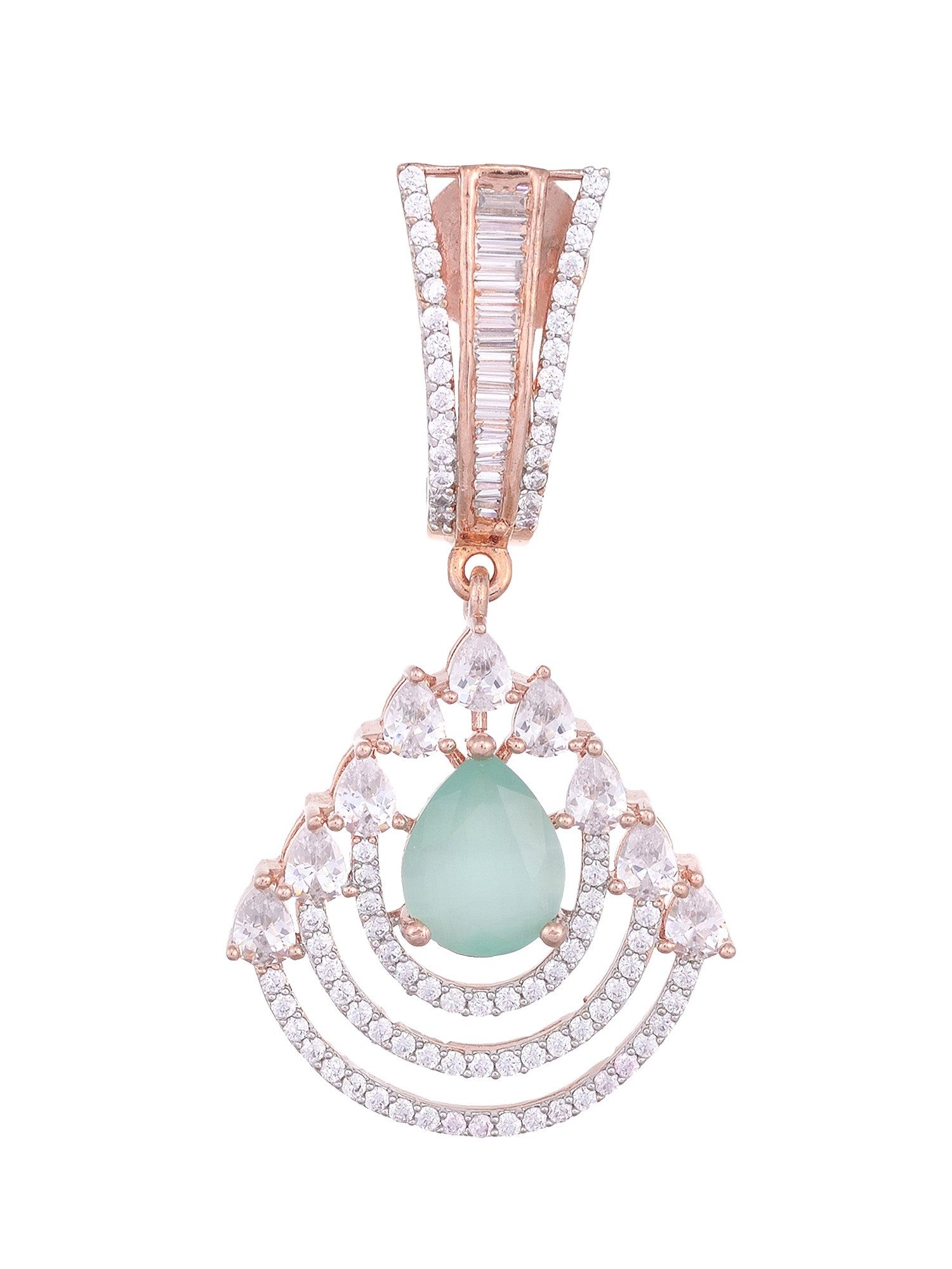 Modern Turquoise danglers Pastel Blue drop earrings AD studded Rose gold plated