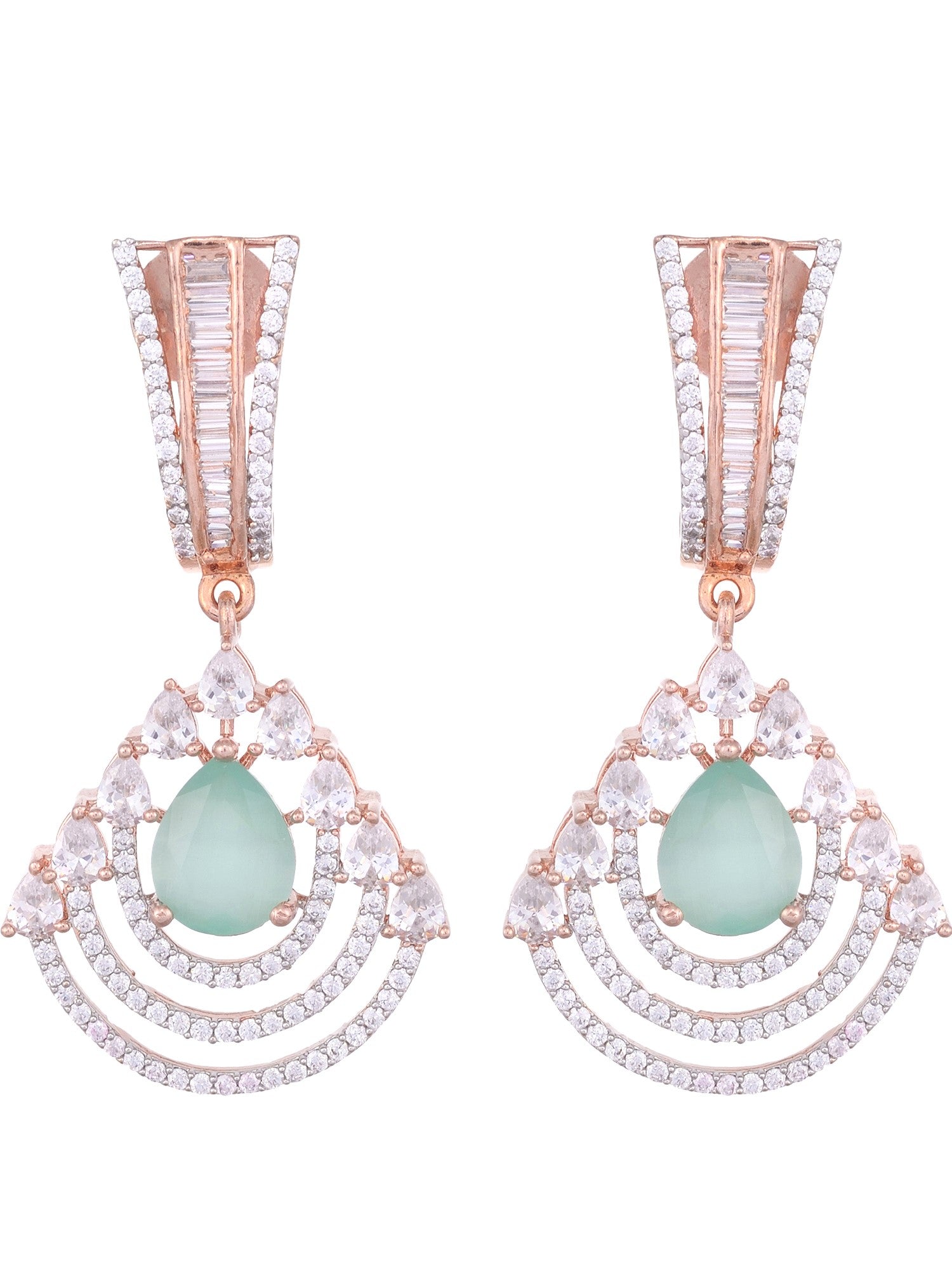 Modern Turquoise danglers Pastel Blue drop earrings AD studded Rose gold plated