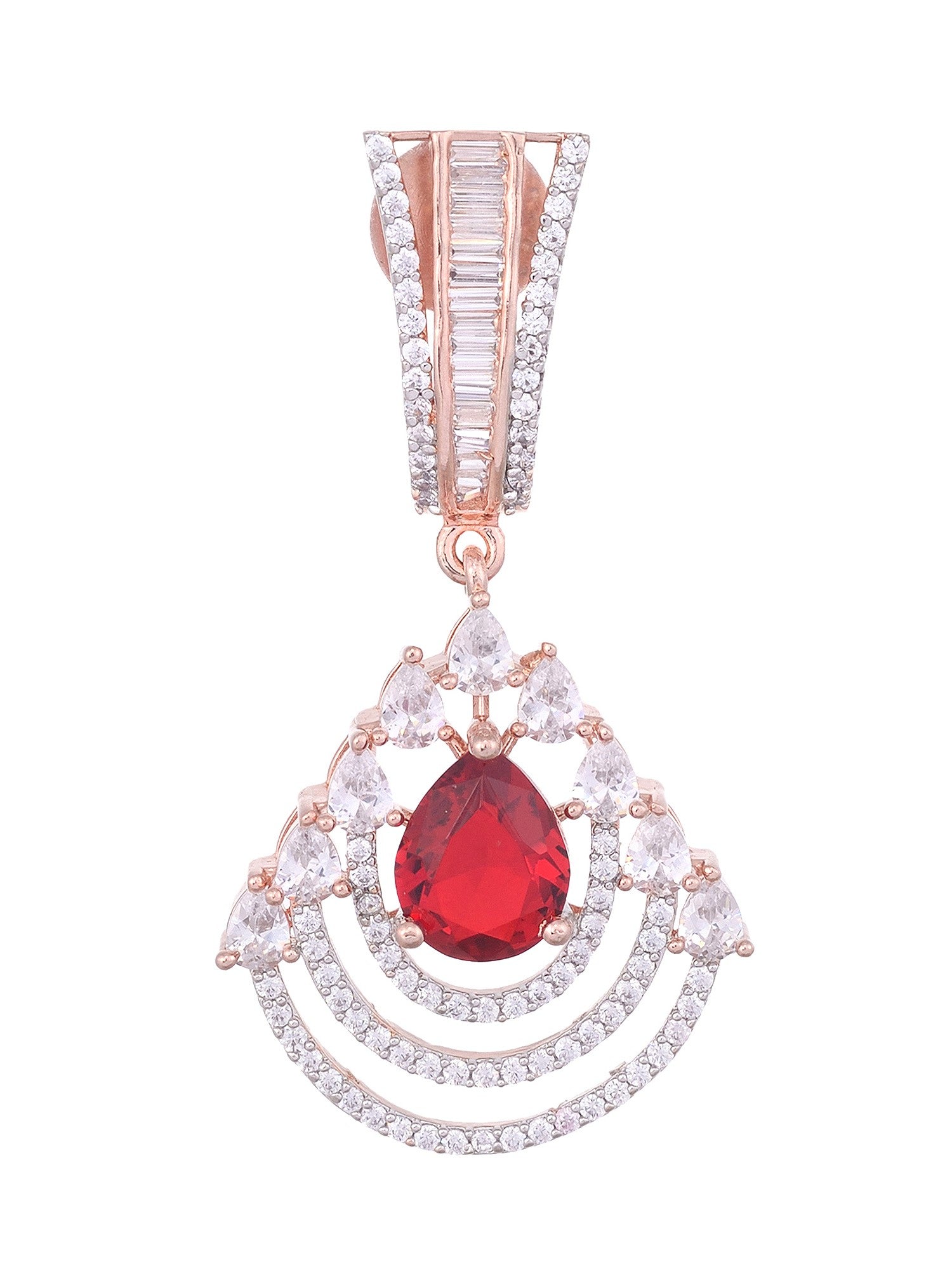 Modern Ruby danglers Red drop earrings AD studded Rose gold plated