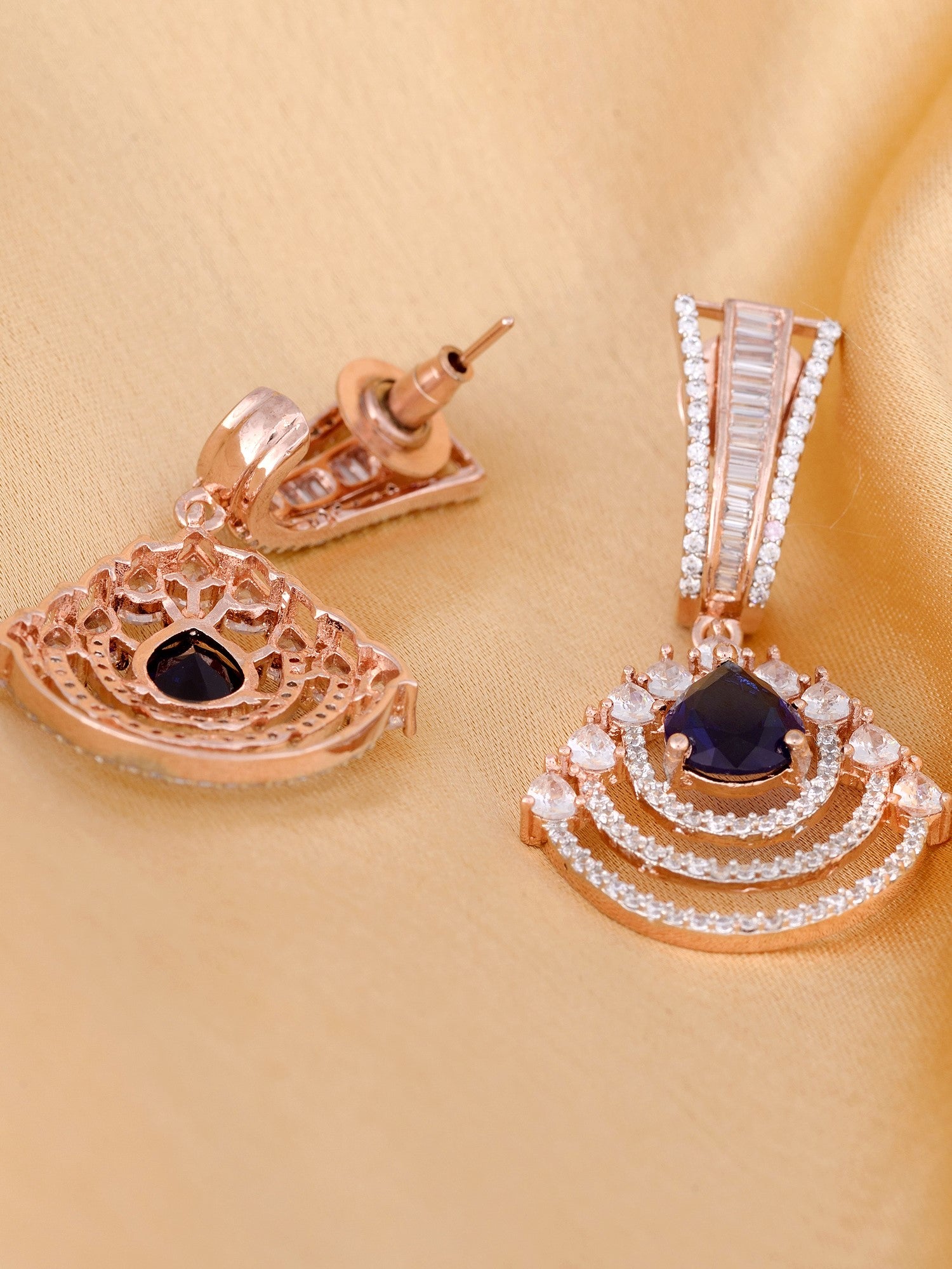 Modern Sapphire danglers Blue drop earrings AD studded Rose gold plated