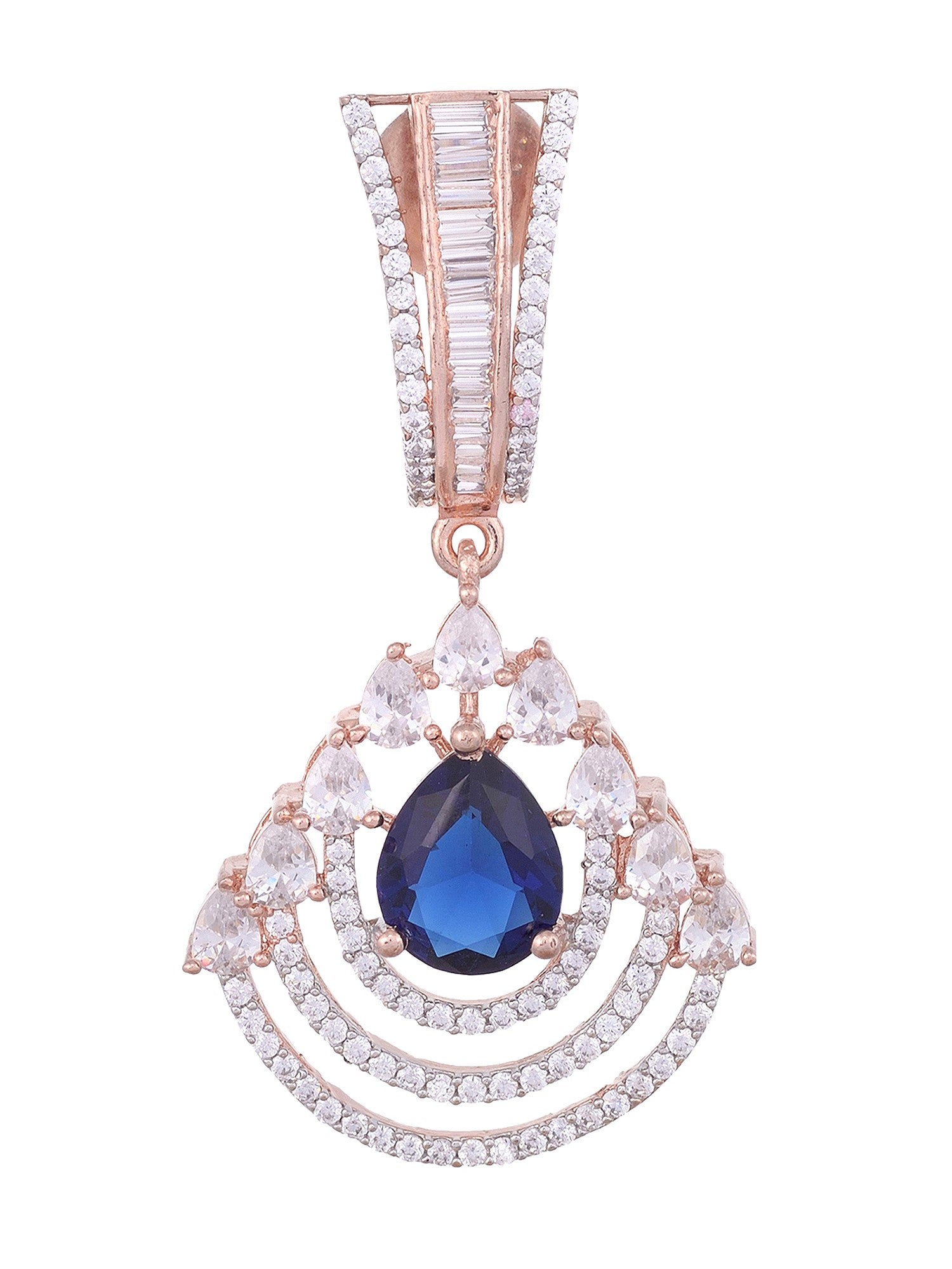Modern Sapphire danglers Blue drop earrings AD studded Rose gold plated