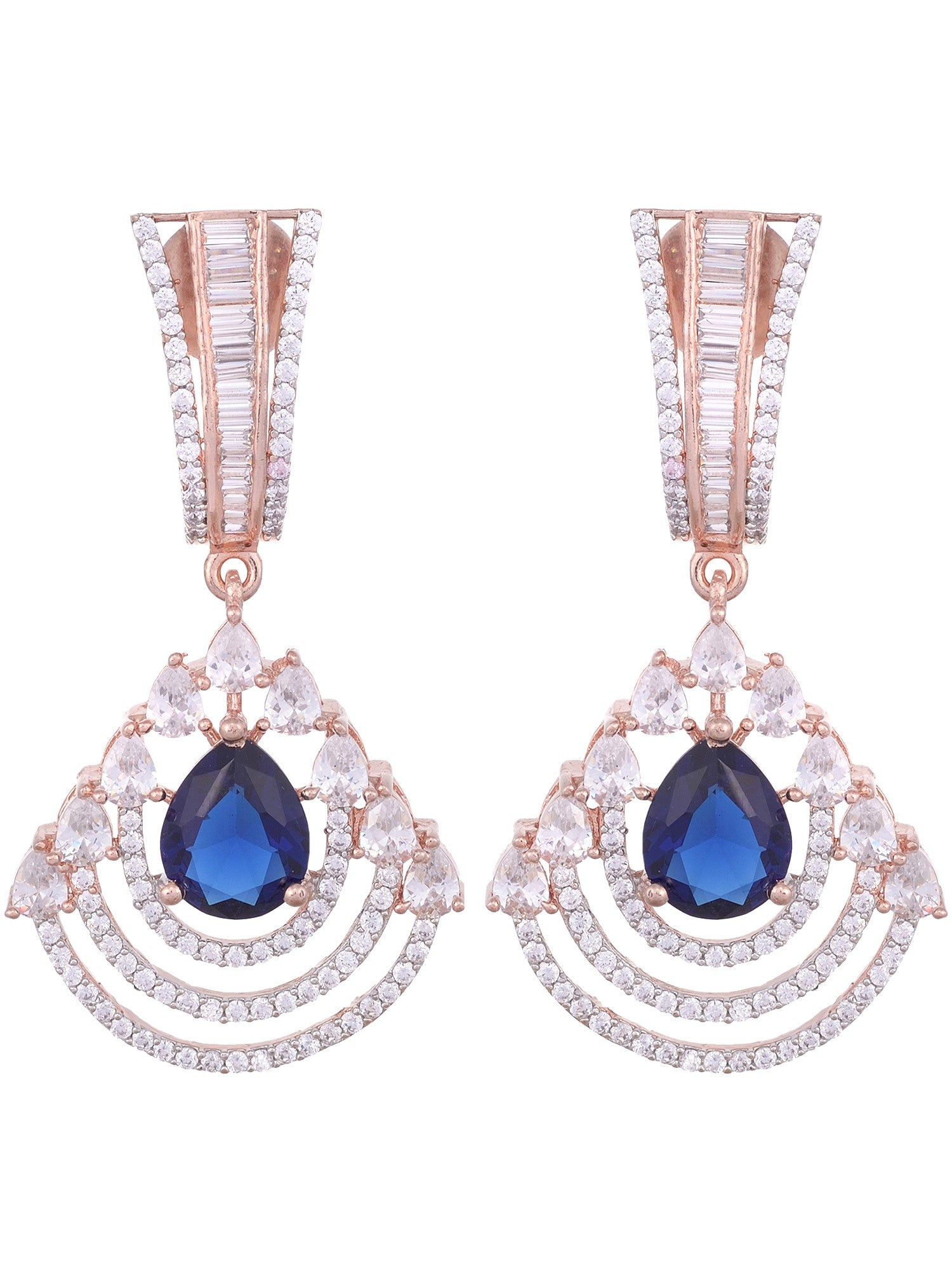 Modern Sapphire danglers Blue drop earrings AD studded Rose gold plated