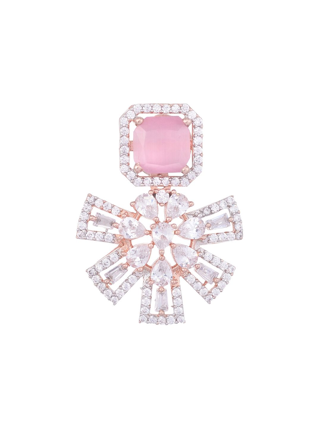 Exquisite Rose Quartz Floral design pink earrings Rose gold plated AD studded