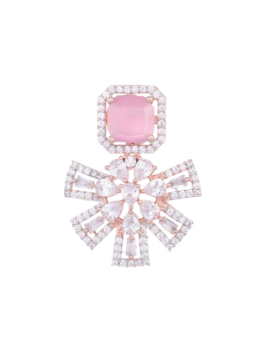 Exquisite Rose Quartz Floral design pink earrings Rose gold plated AD studded