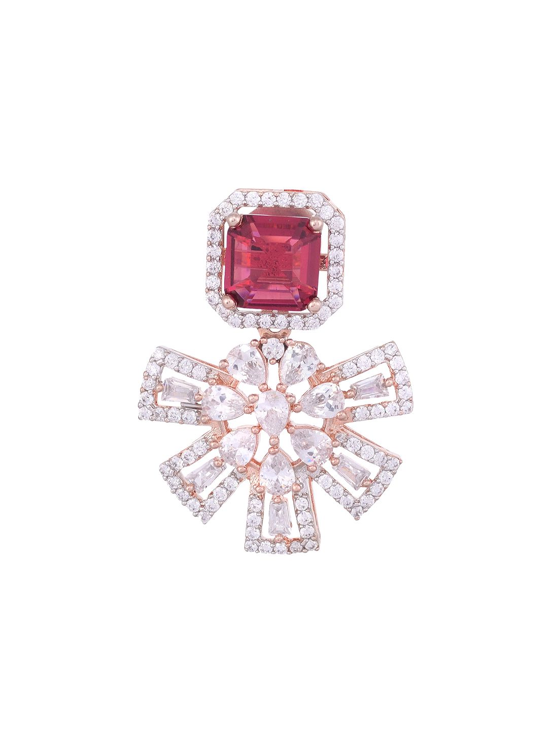 Exquisite Ruby Floral design red earrings Rose gold plated AD studded