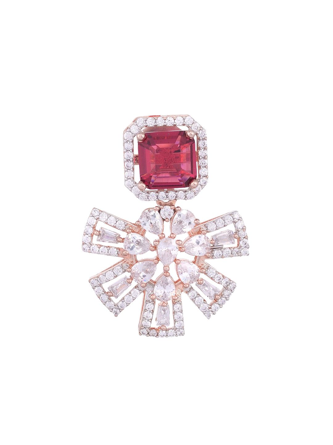 Exquisite Ruby Floral design red earrings Rose gold plated AD studded