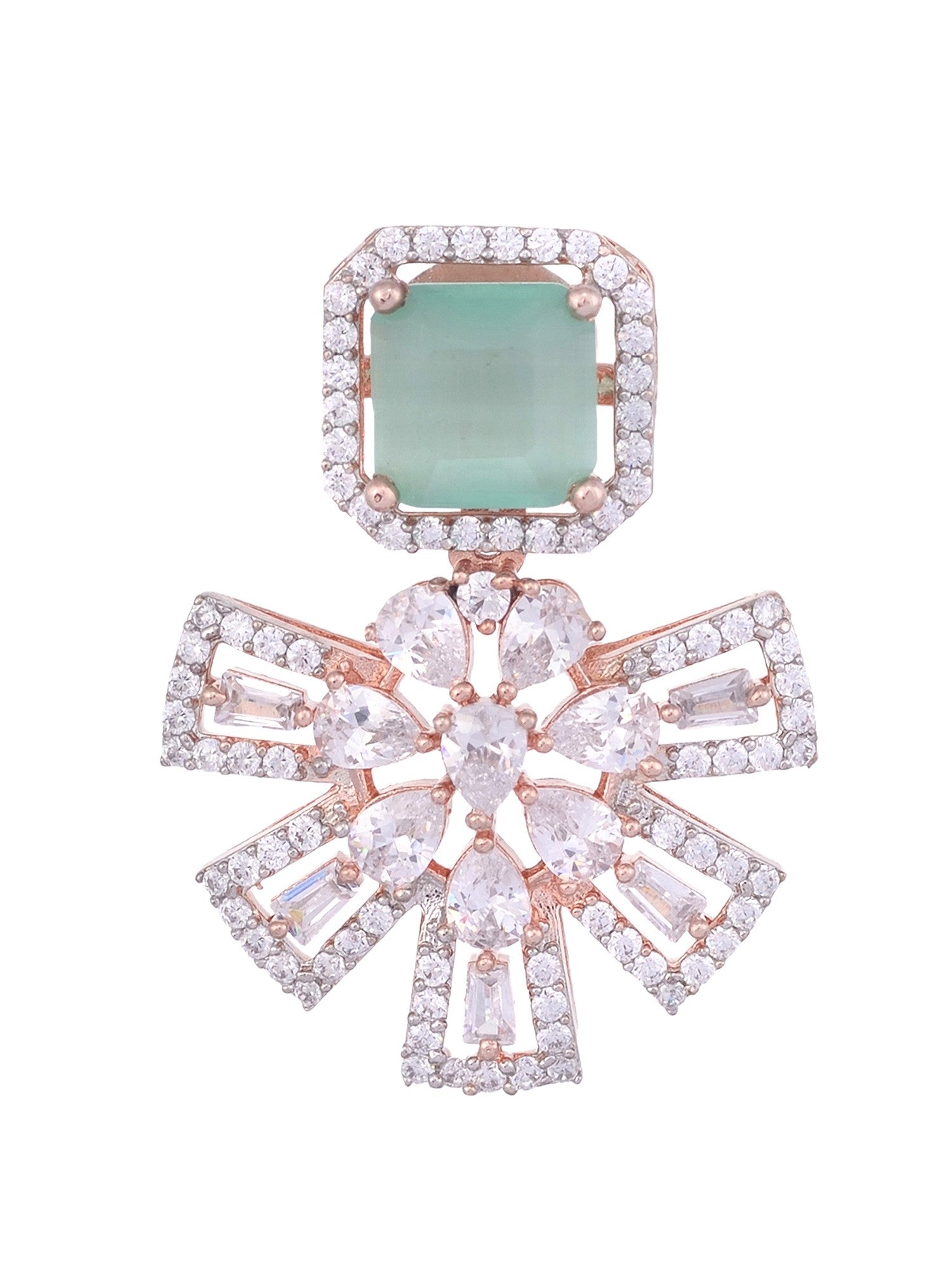 Exquisite Turquoise Floral design pastel blue earrings Rose gold plated AD studded
