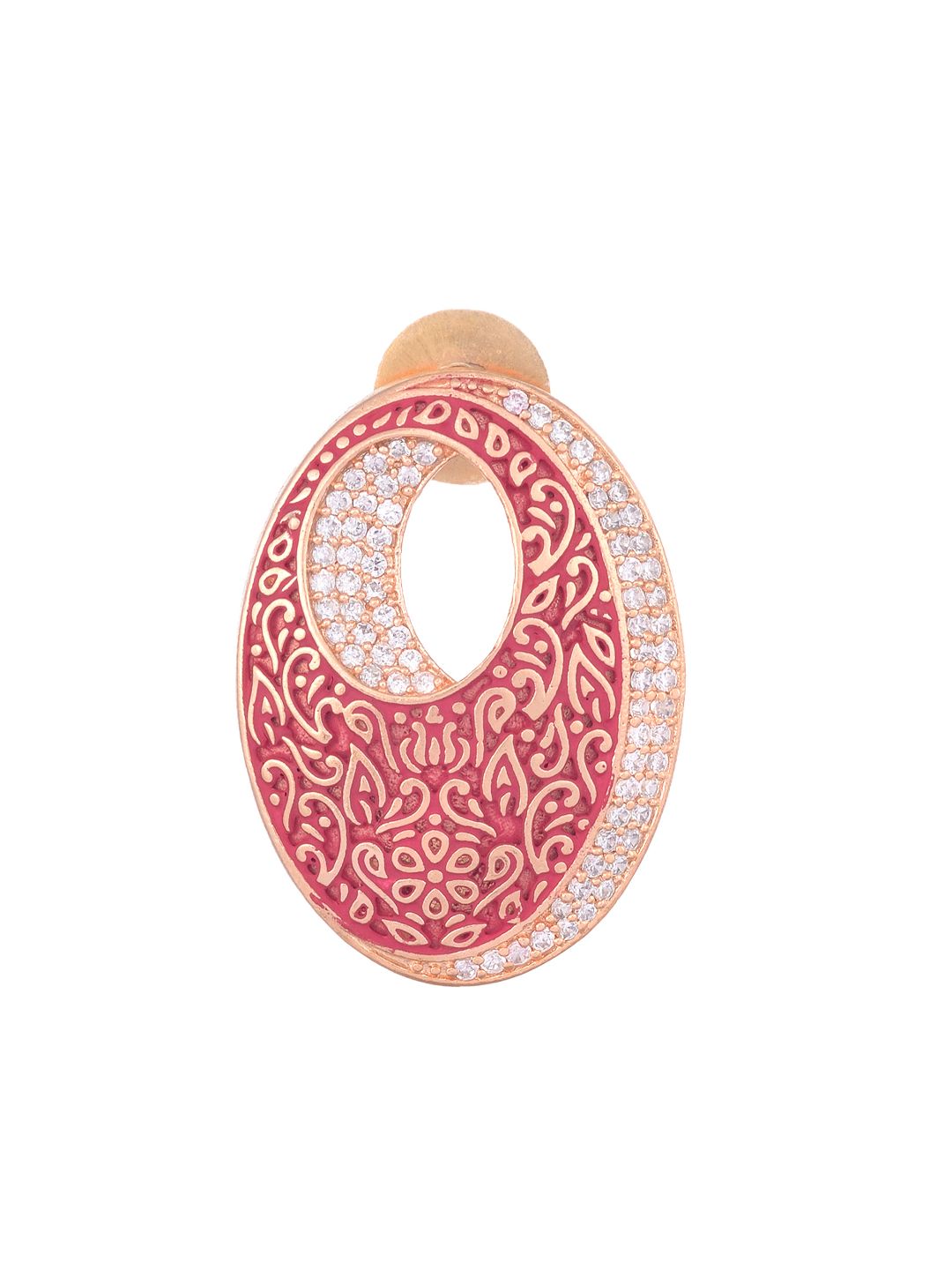 Oval Red Meenakari Small Earrings High Quality Enamelled Rose Gold Plated
