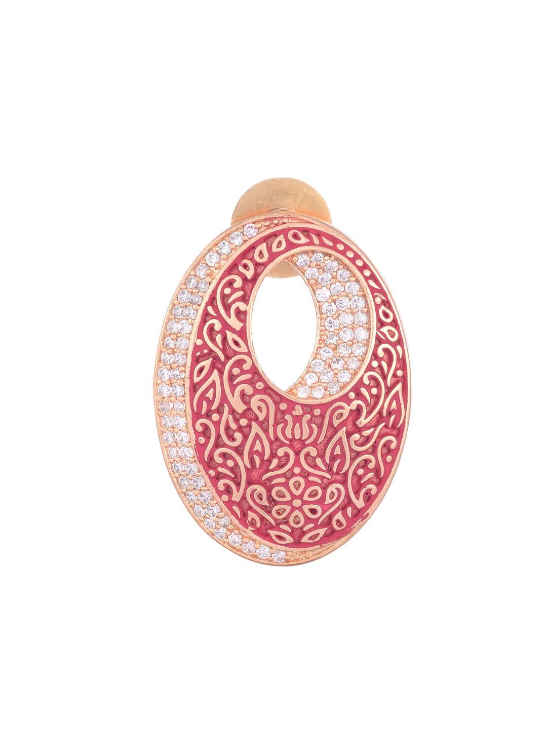 Oval Red Meenakari Small Earrings High Quality Enamelled Rose Gold Plated