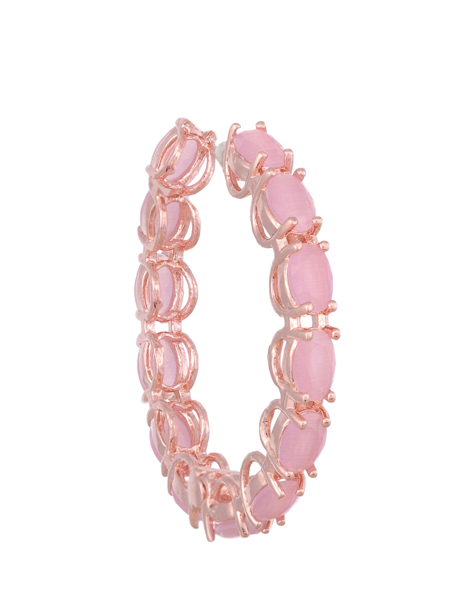 Rose Quartz studded Hoops Rose Gold Plated Pastel Baby Pink Round Big Earrings