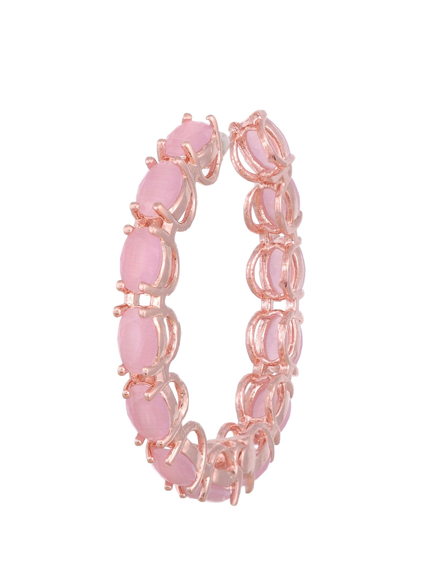 Rose Quartz studded Hoops Rose Gold Plated Pastel Baby Pink Round Big Earrings
