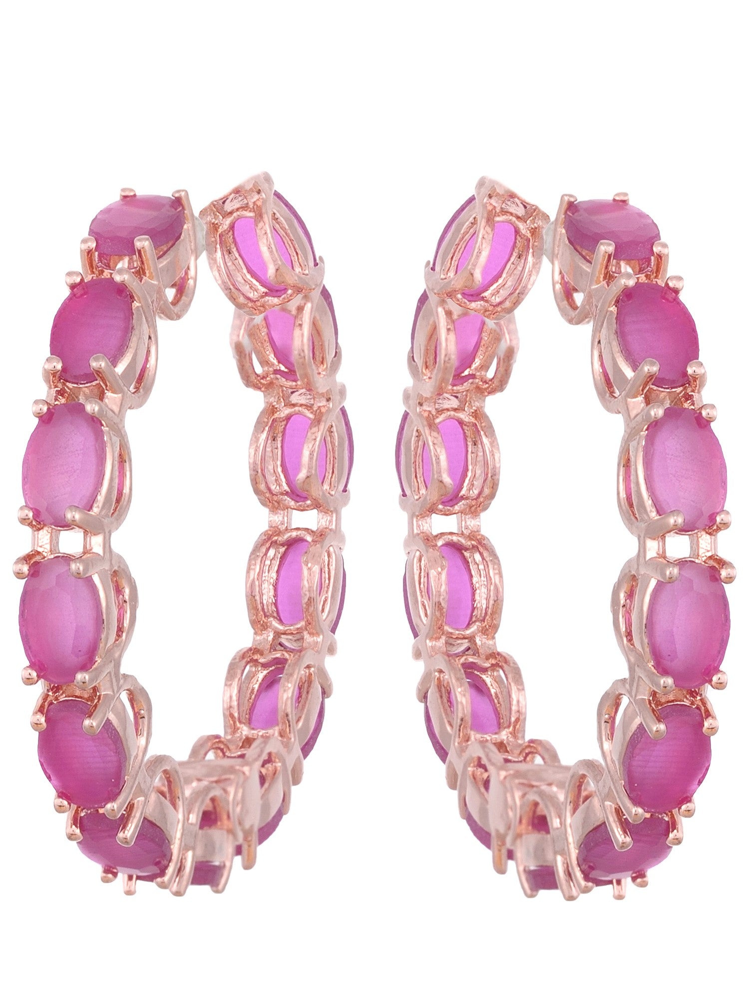 Magenta studded Hoops Rose Gold Plated Pink Round Big Earrings