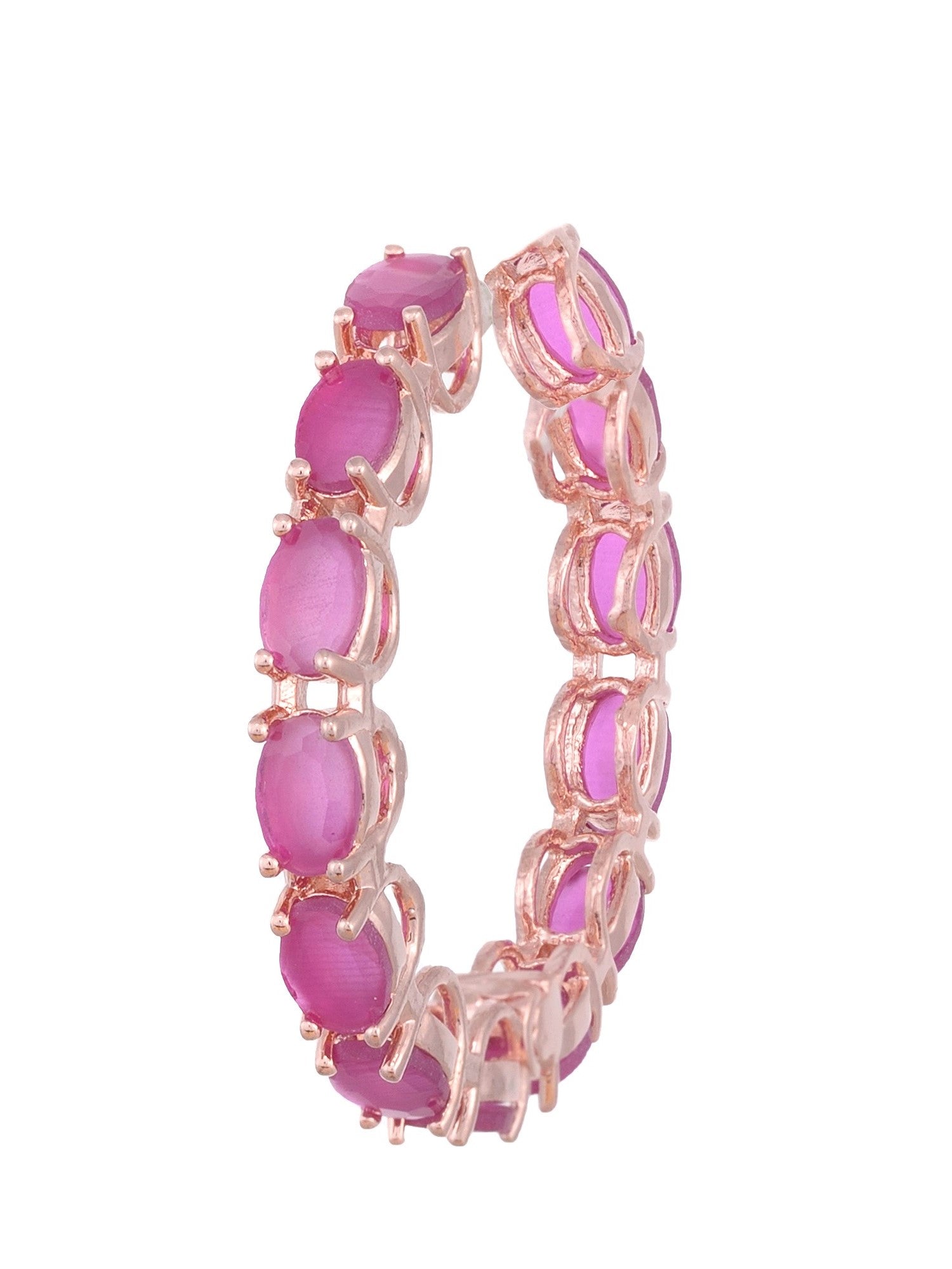Magenta studded Hoops Rose Gold Plated Pink Round Big Earrings