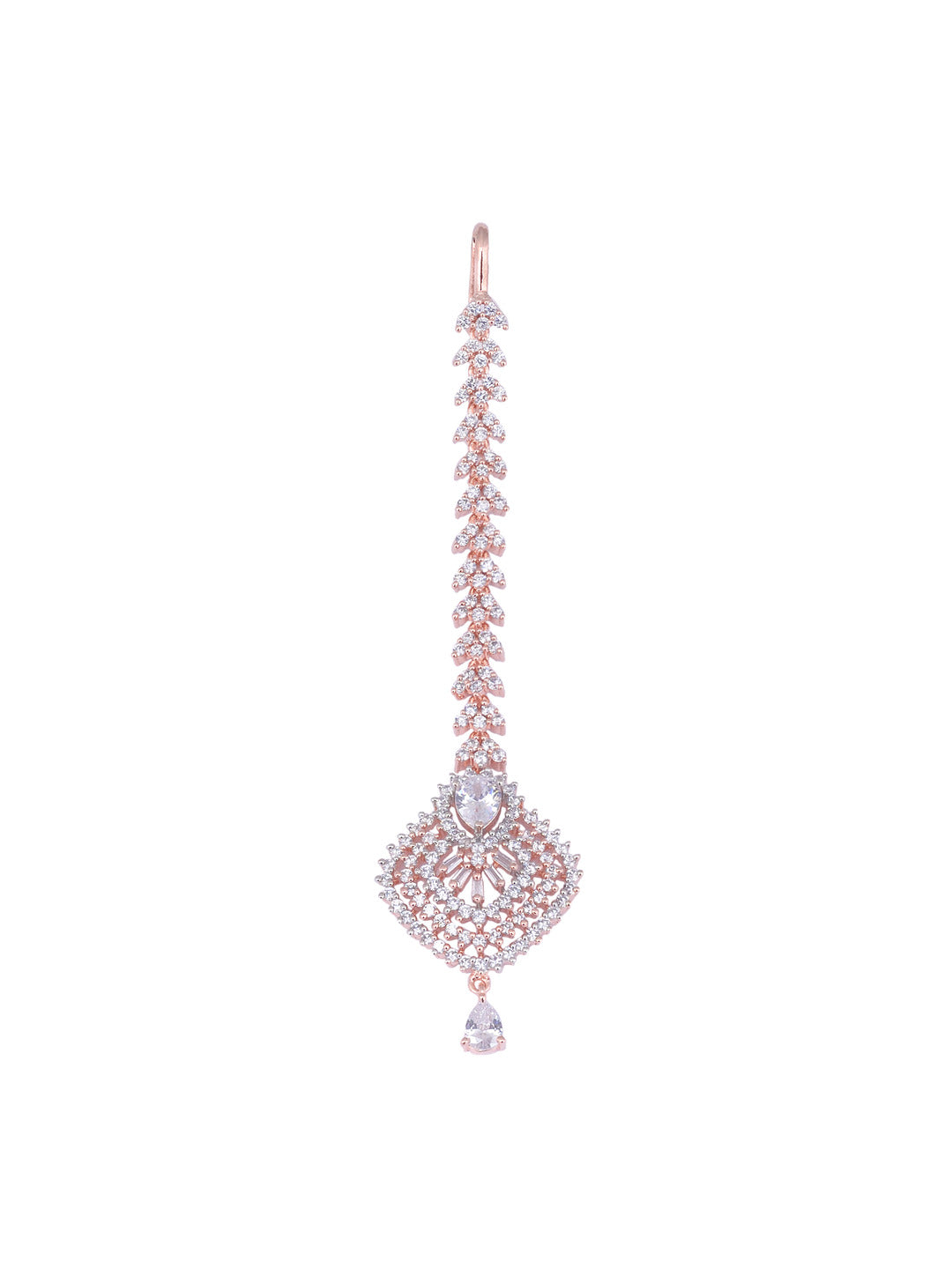 Beautiful Diamond shaped Maang Tikka AD studded Rose Gold plated for Women & Girls