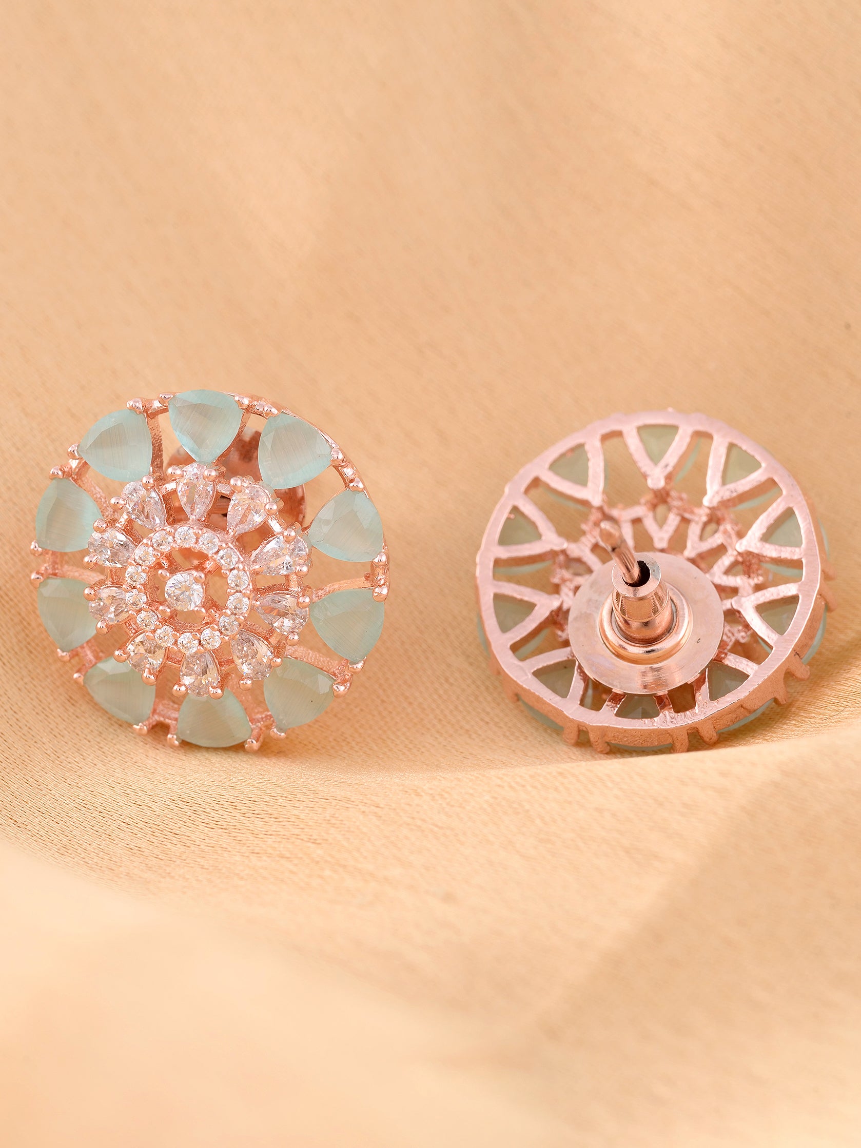 Subtle Light blue tops Turquoise studs AD handcrafted rose gold plated earrings
