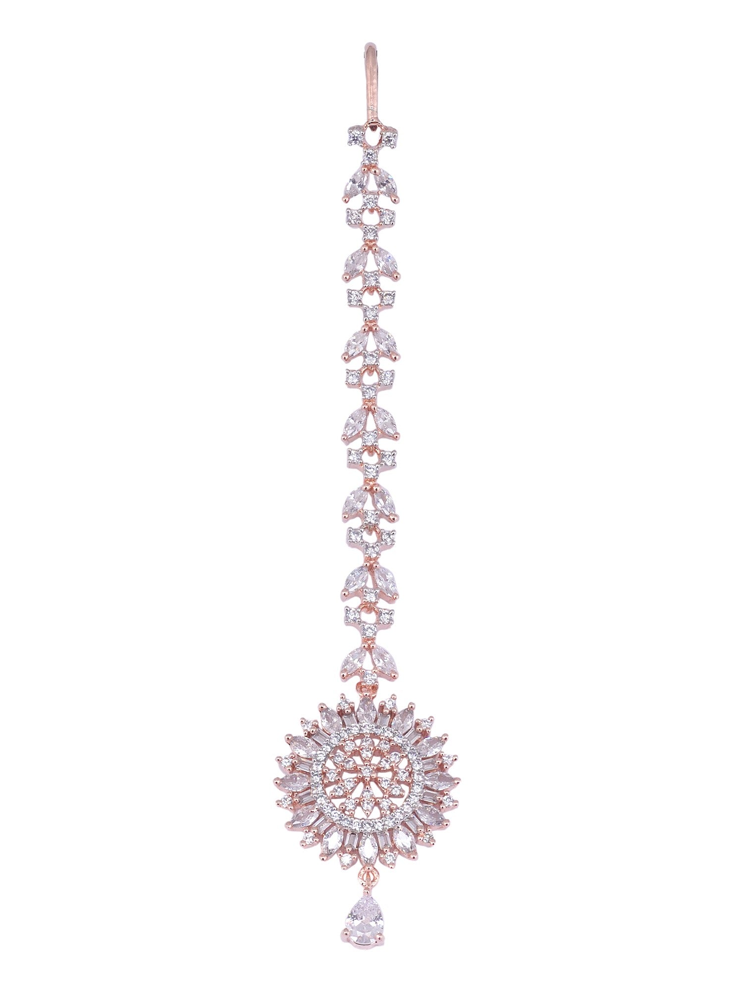 Stunning Floral Diamond Maang Tikka Rose Gold plated & Handcrafted for Women & Girls