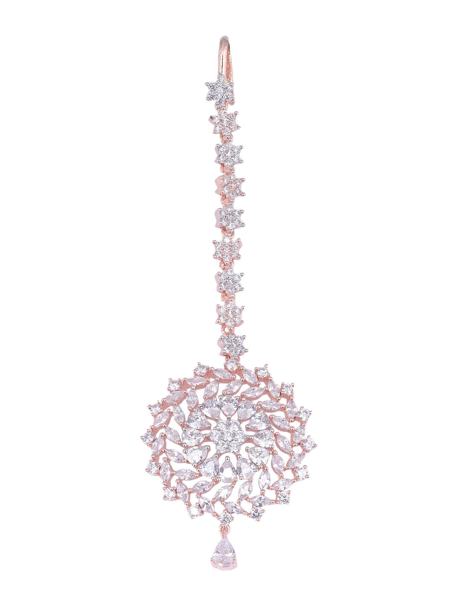 Stunning Floral Diamond Maang Tikka Round & Rose Gold plated for Women & Girls