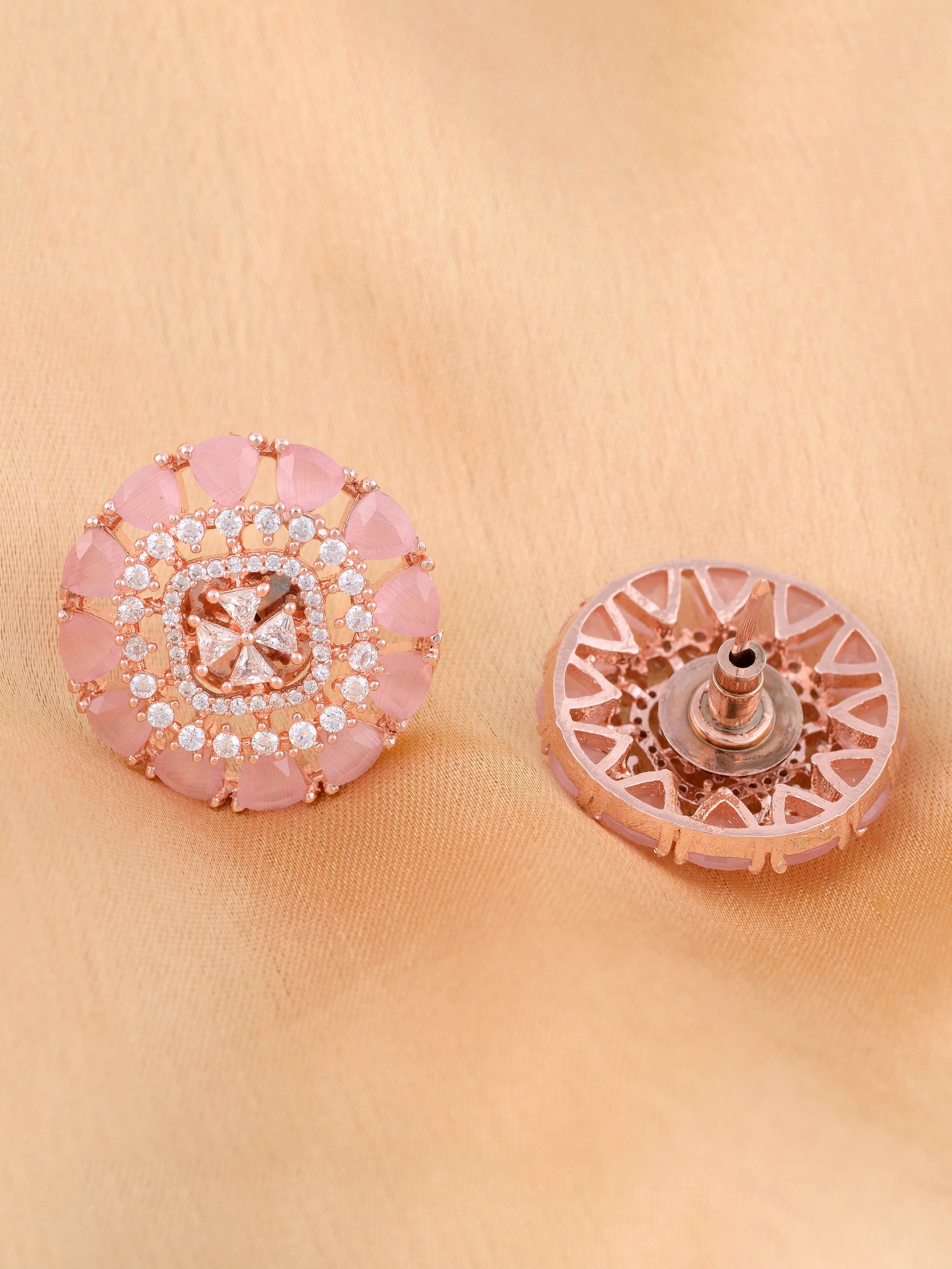 Subtle Light pink tops Rose Quatz studs AD handcrafted rose gold plated earrings