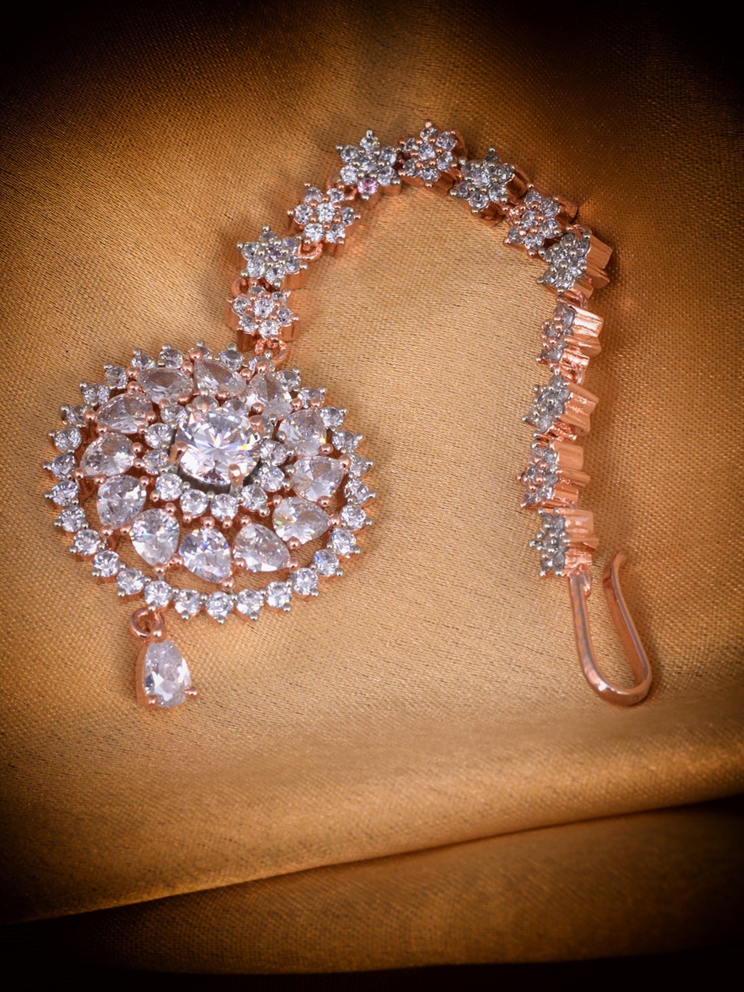 Handcrafted AD Maang tika,Rose Gold plated for Women & Girls