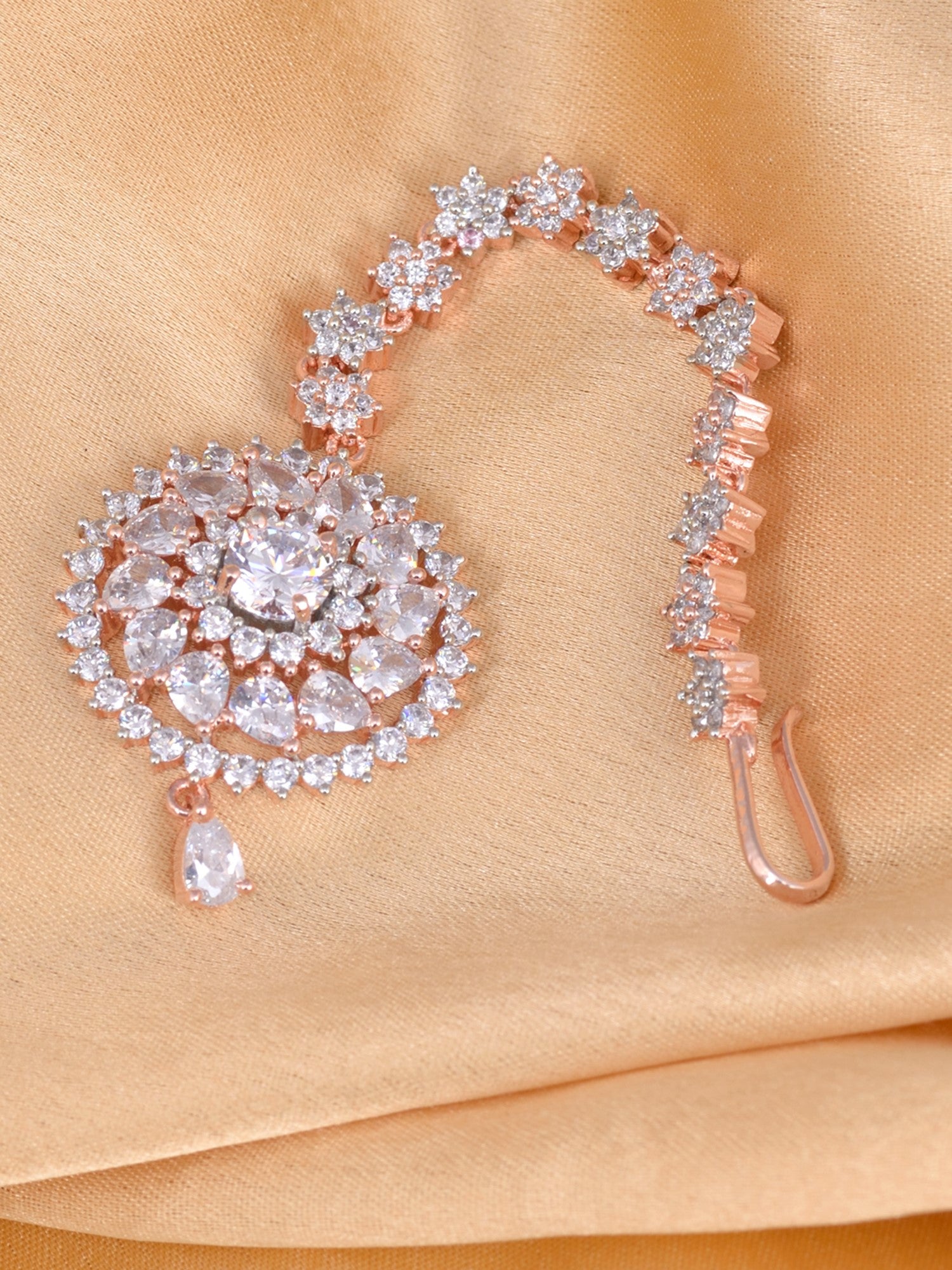 Handcrafted AD Maang tika,Rose Gold plated for Women & Girls