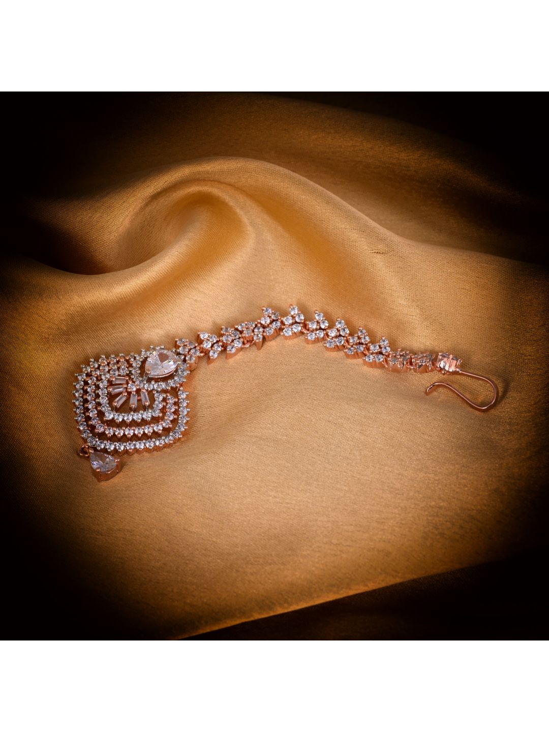 Beautiful Diamond shaped Maang Tikka AD studded Rose Gold plated for Women & Girls