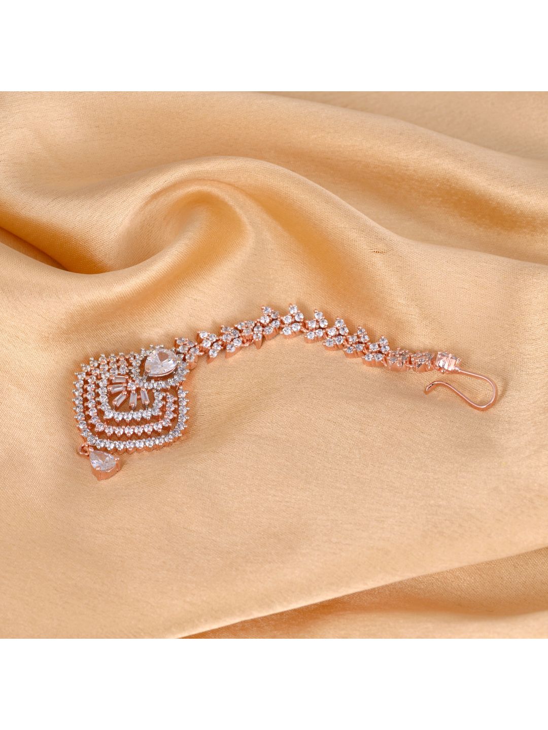 Beautiful Diamond shaped Maang Tikka AD studded Rose Gold plated for Women & Girls