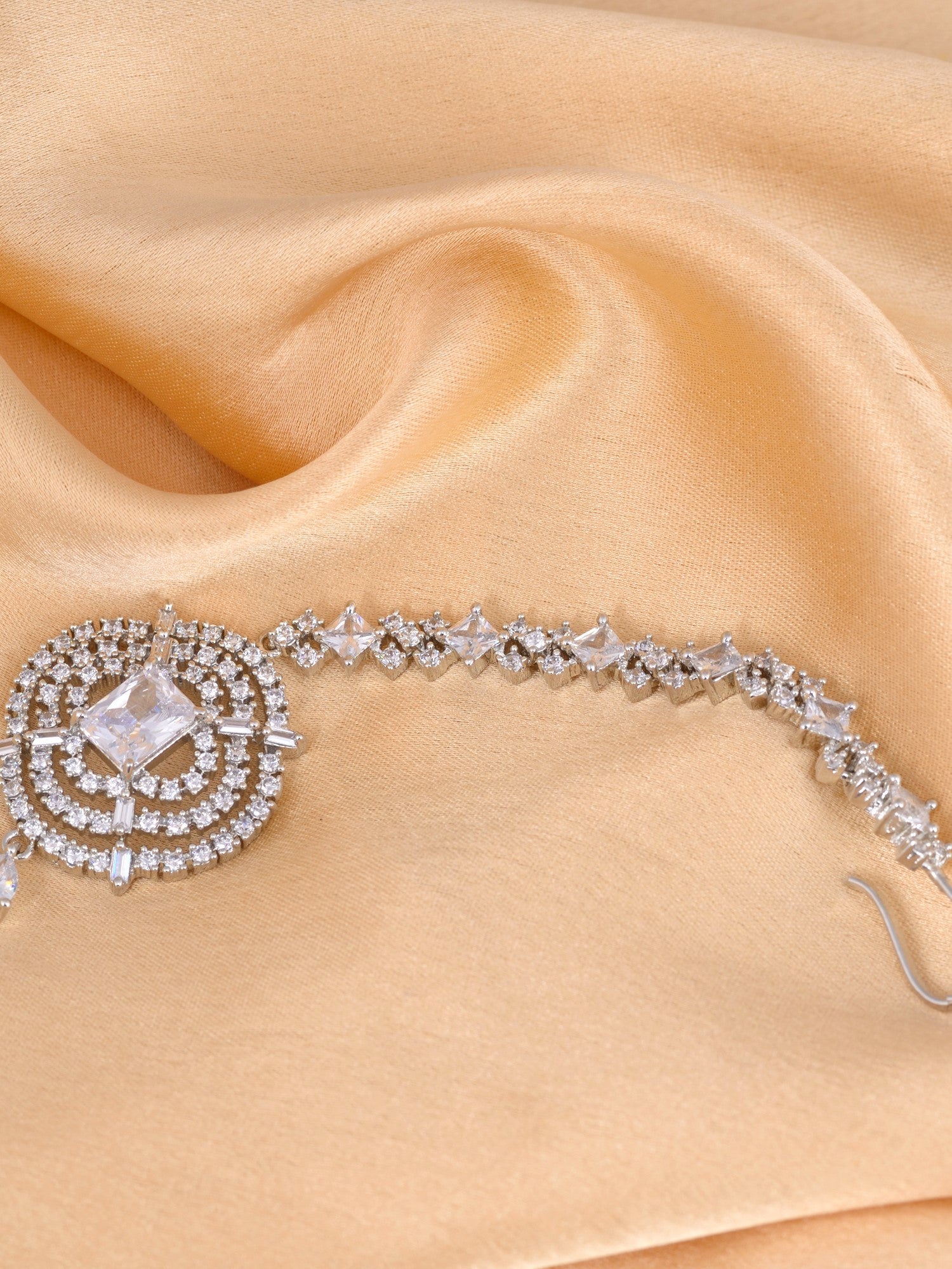 Solitaire Maang Tikka AD studded Silver plated for Women & Girls