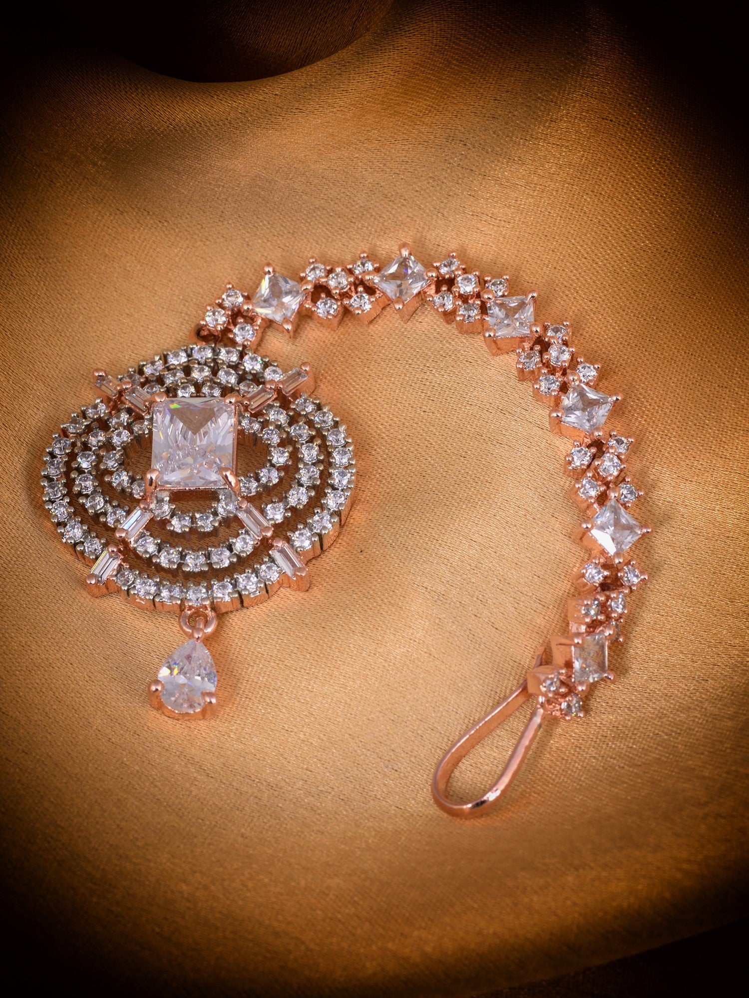 Solitaire Maang Tikka AD studded Rose Gold plated for Women & Girls