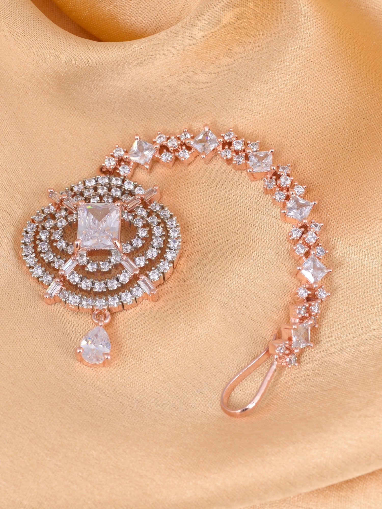 Solitaire Maang Tikka AD studded Rose Gold plated for Women & Girls