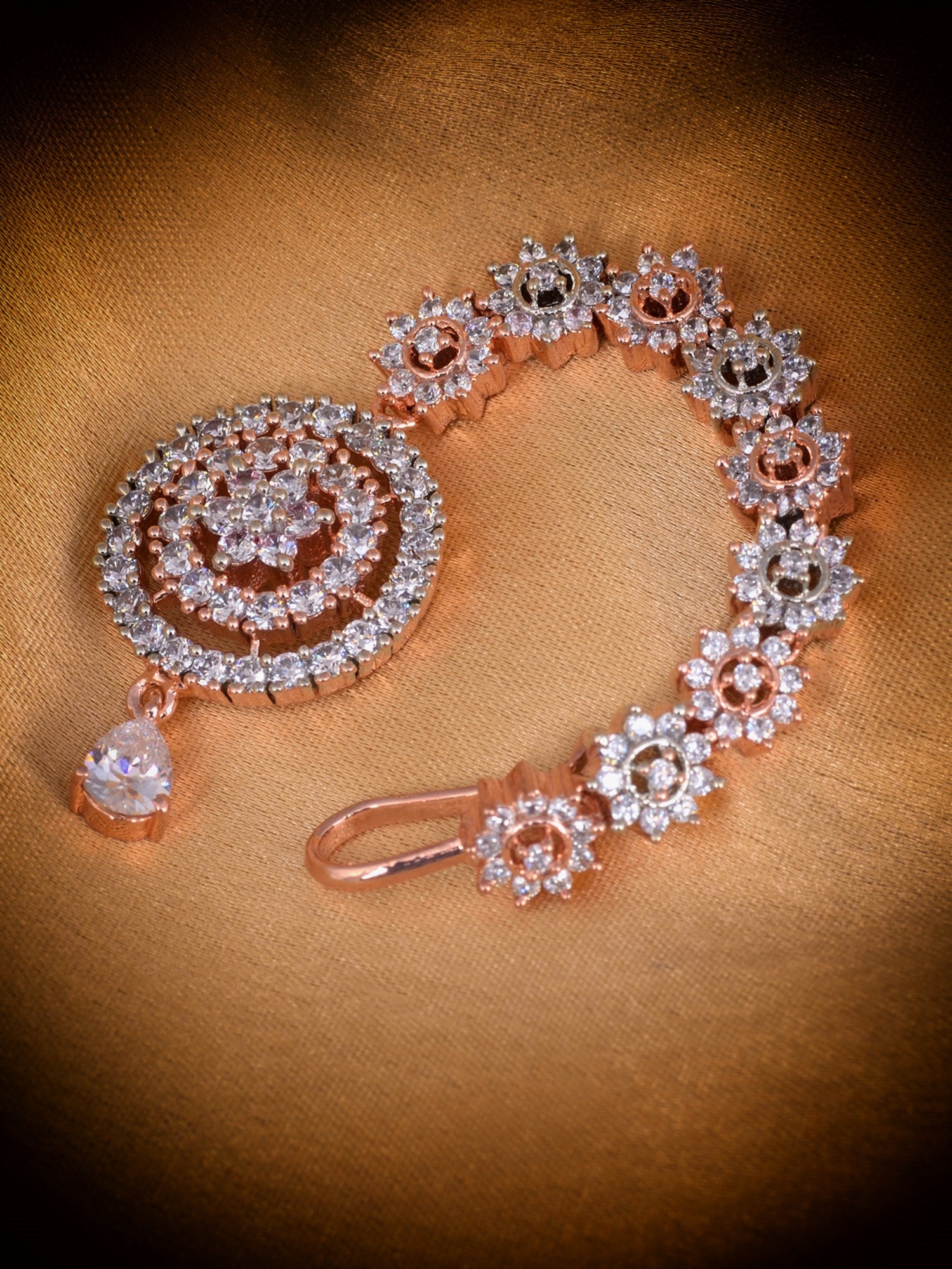 Intricate design Diamond Maang Tikka Rose Gold plated AD studded for Women & Girls