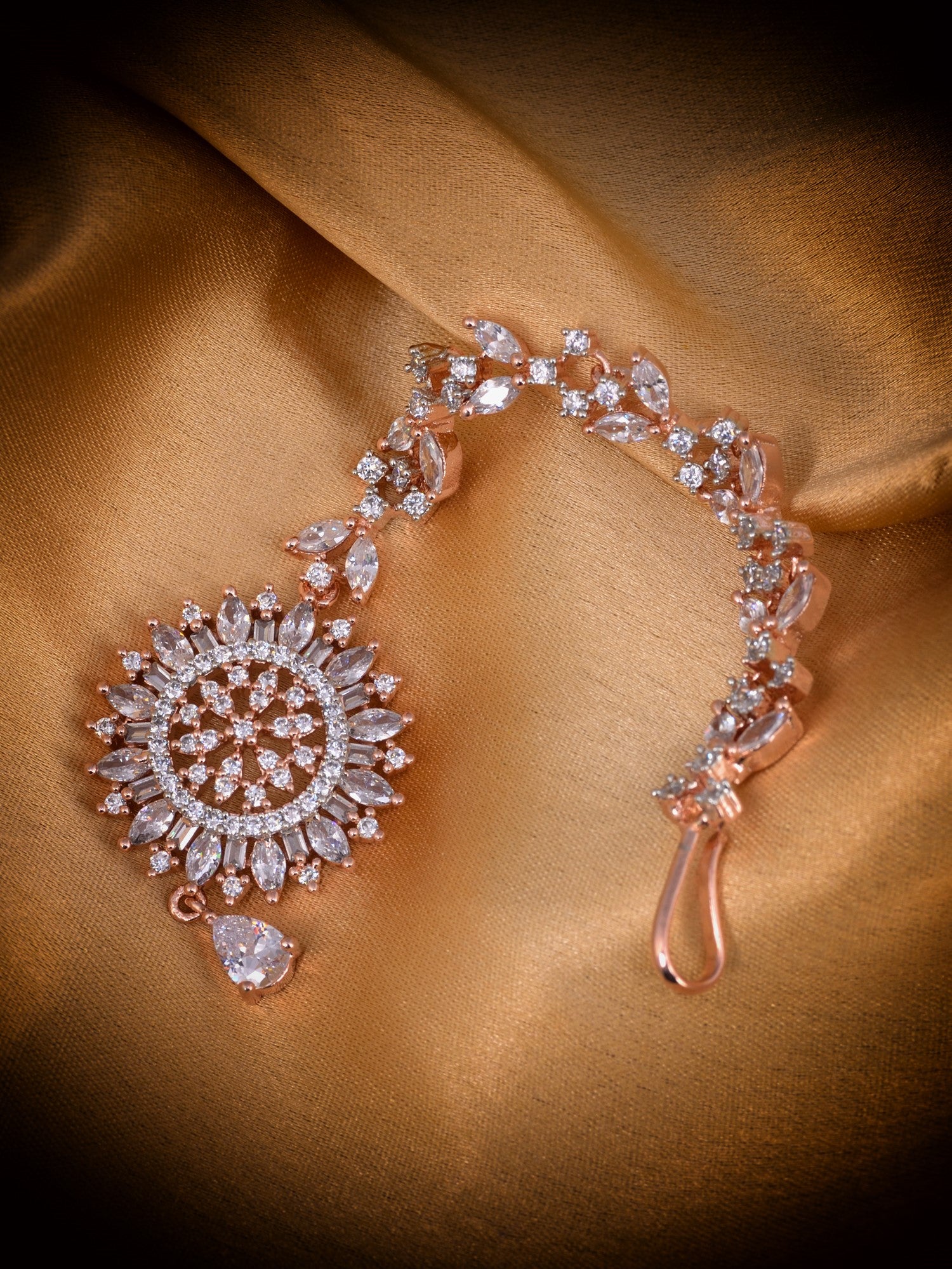 Stunning Floral Diamond Maang Tikka Rose Gold plated & Handcrafted for Women & Girls