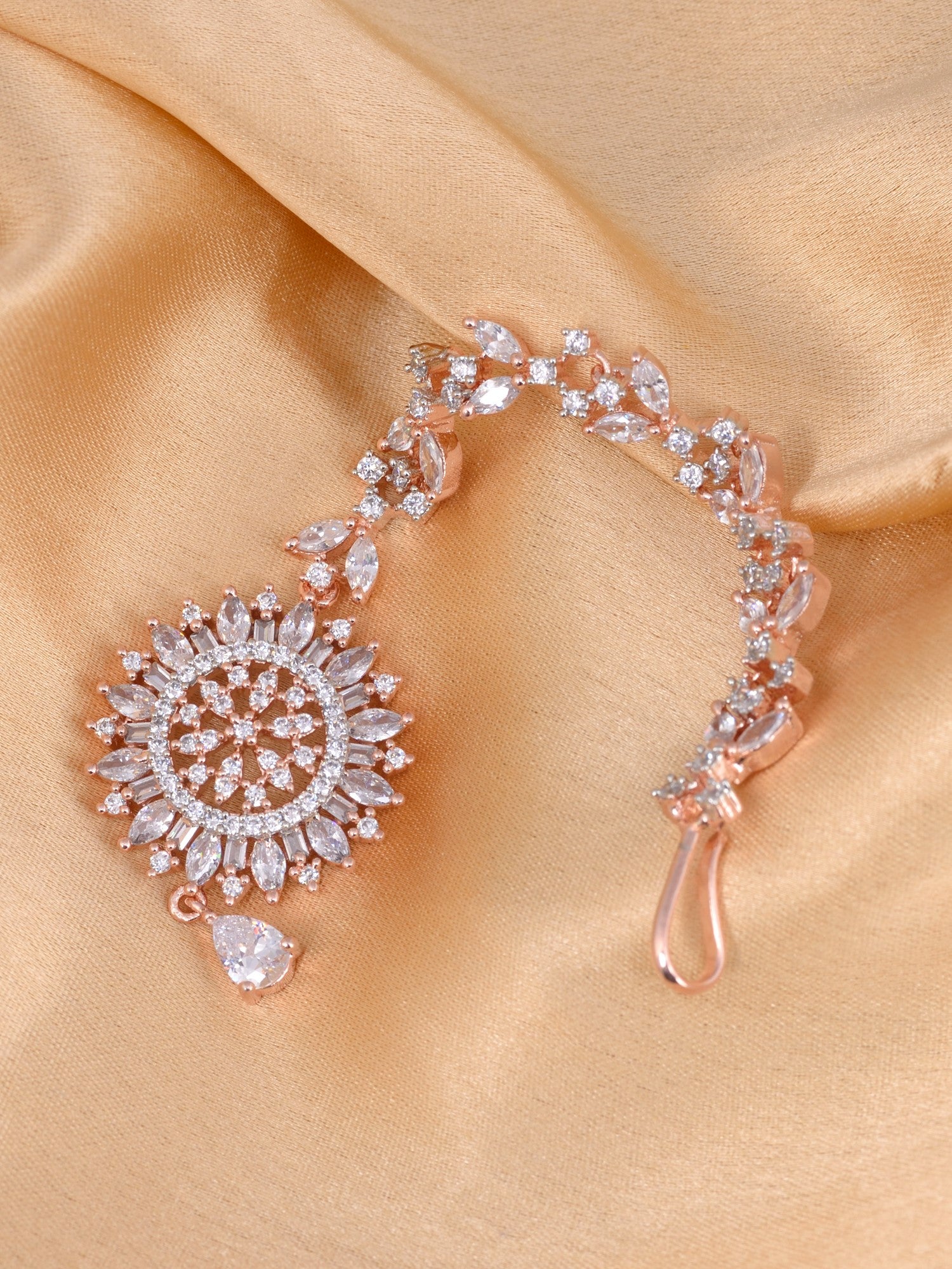 Stunning Floral Diamond Maang Tikka Rose Gold plated & Handcrafted for Women & Girls