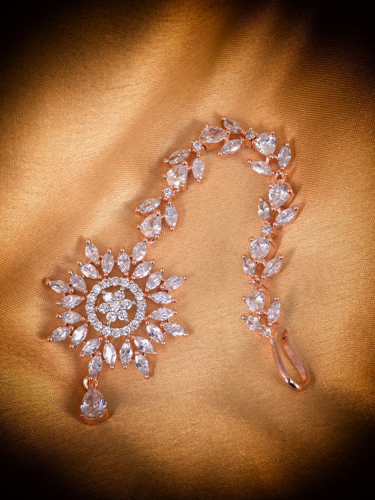 Stylish Diamond Maang Tikka Rose Gold plated & Handcrafted for Women & Girls