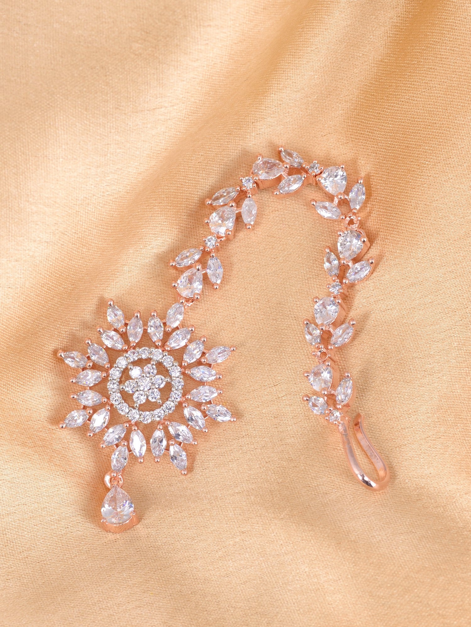 Stylish Diamond Maang Tikka Rose Gold plated & Handcrafted for Women & Girls