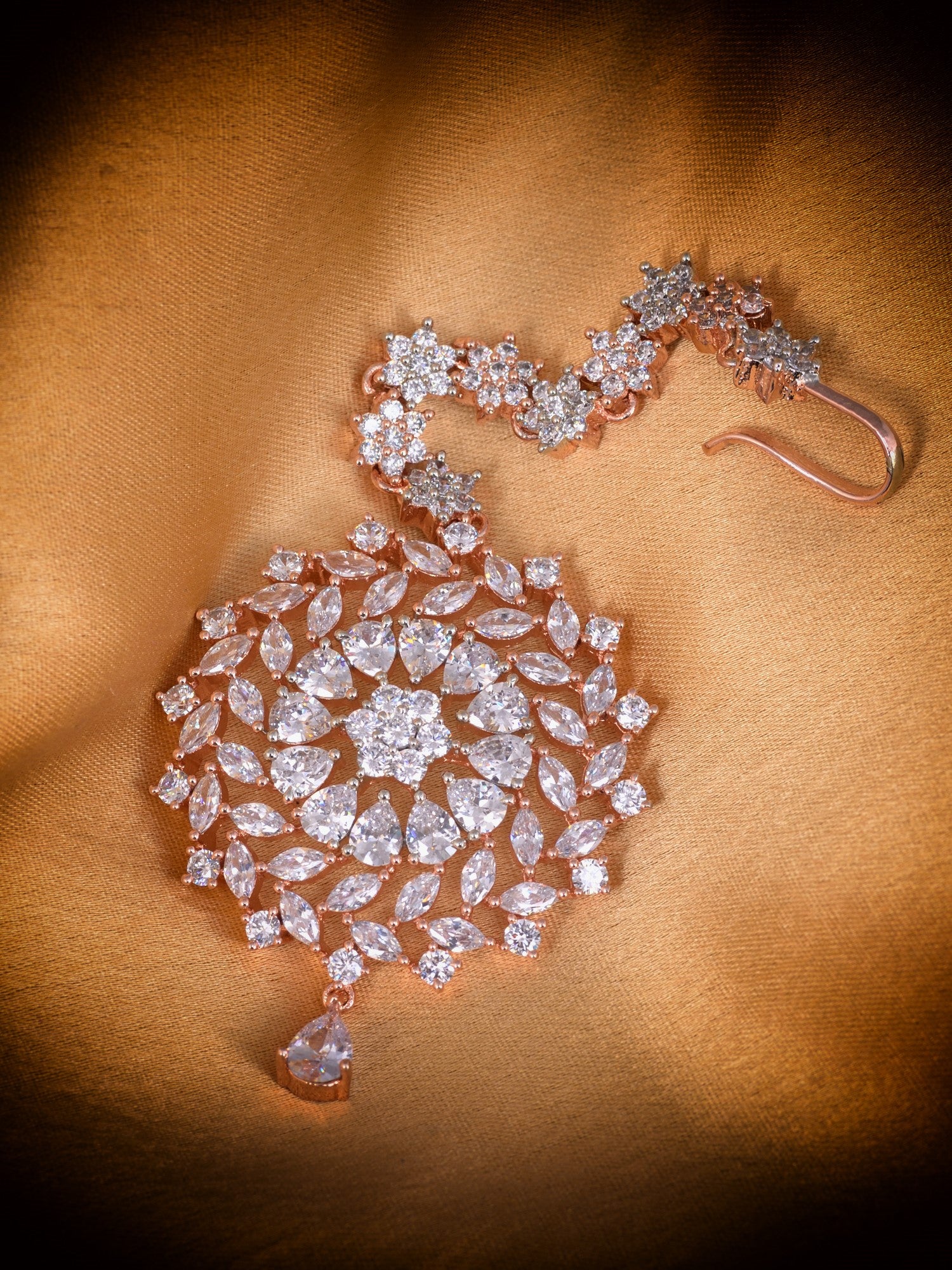 Stunning Floral Diamond Maang Tikka Round & Rose Gold plated for Women & Girls