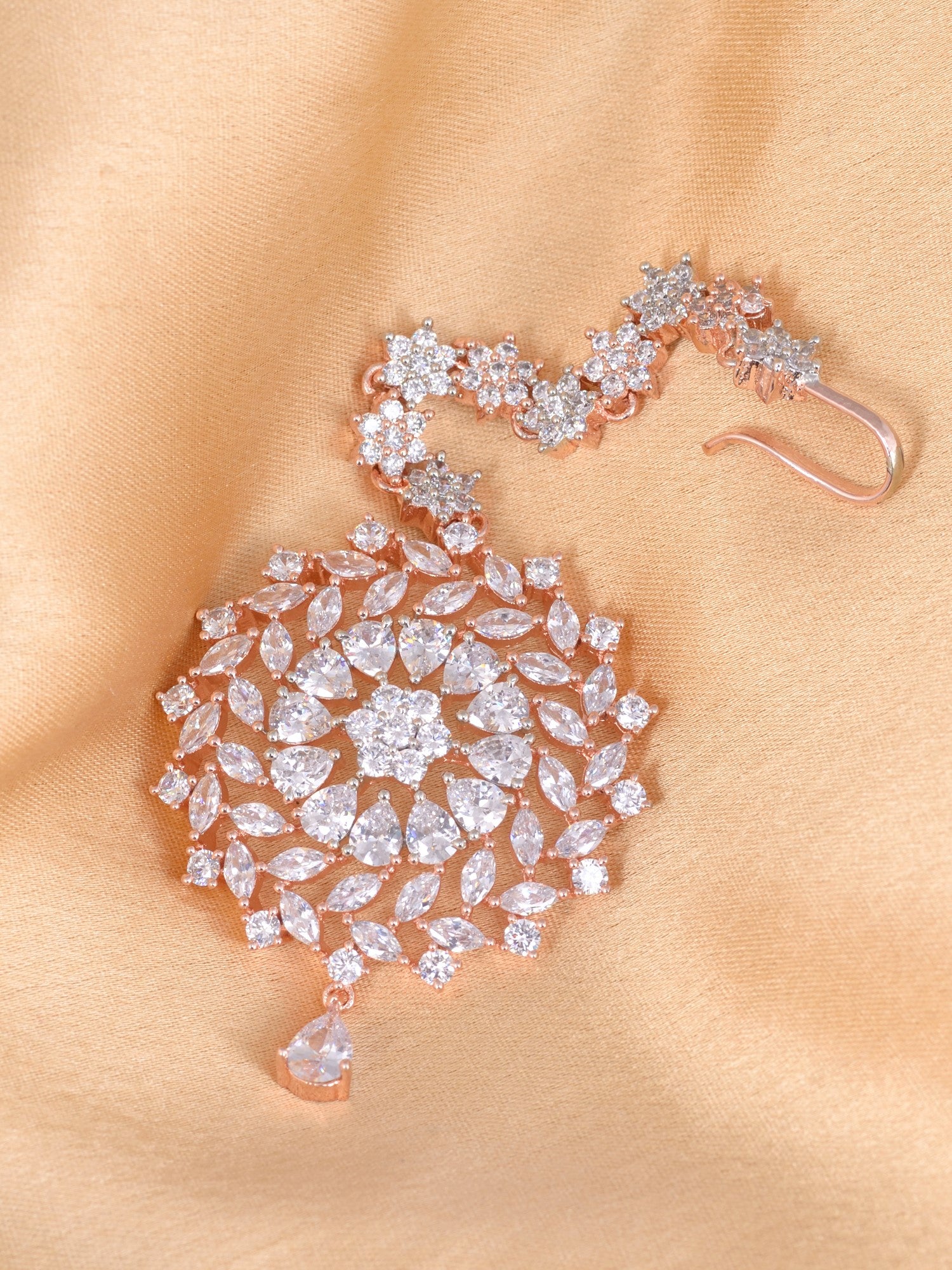 Stunning Floral Diamond Maang Tikka Round & Rose Gold plated for Women & Girls