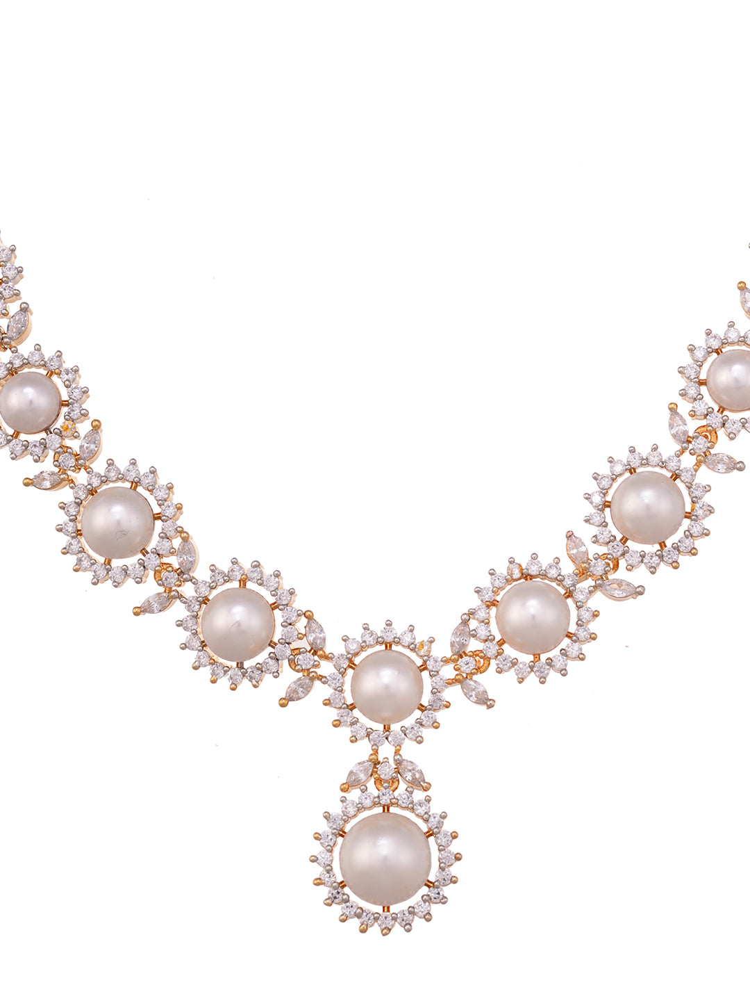 Gold Plated WhiteAD & Pearl Studded Necklace Jewellery Set