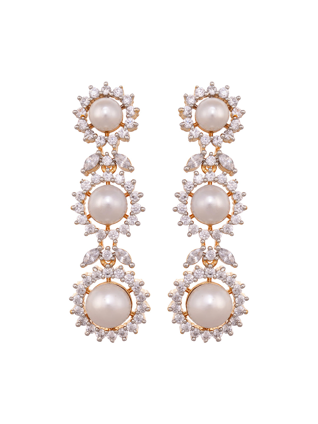 Gold Plated WhiteAD & Pearl Studded Necklace Jewellery Set