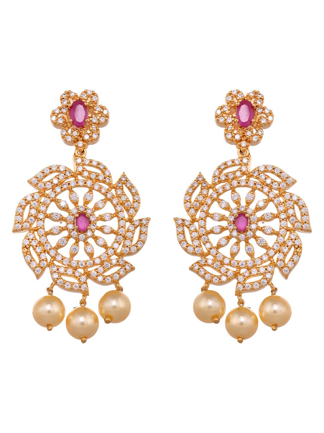 Gold Plated Multi AD Studded & Pearl Beaded traditional Pendant Jewellery Set